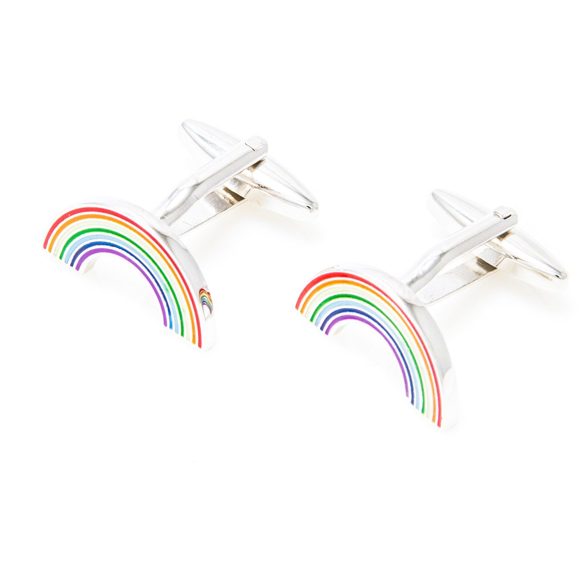 MRCUFF Rainbow Pair Cufflinks - Elegant Stainless Steel Dress Accessories for Men with Gift Box & Polishing Cloth - Perfect for Weddings, Formal Events & Business Occasions