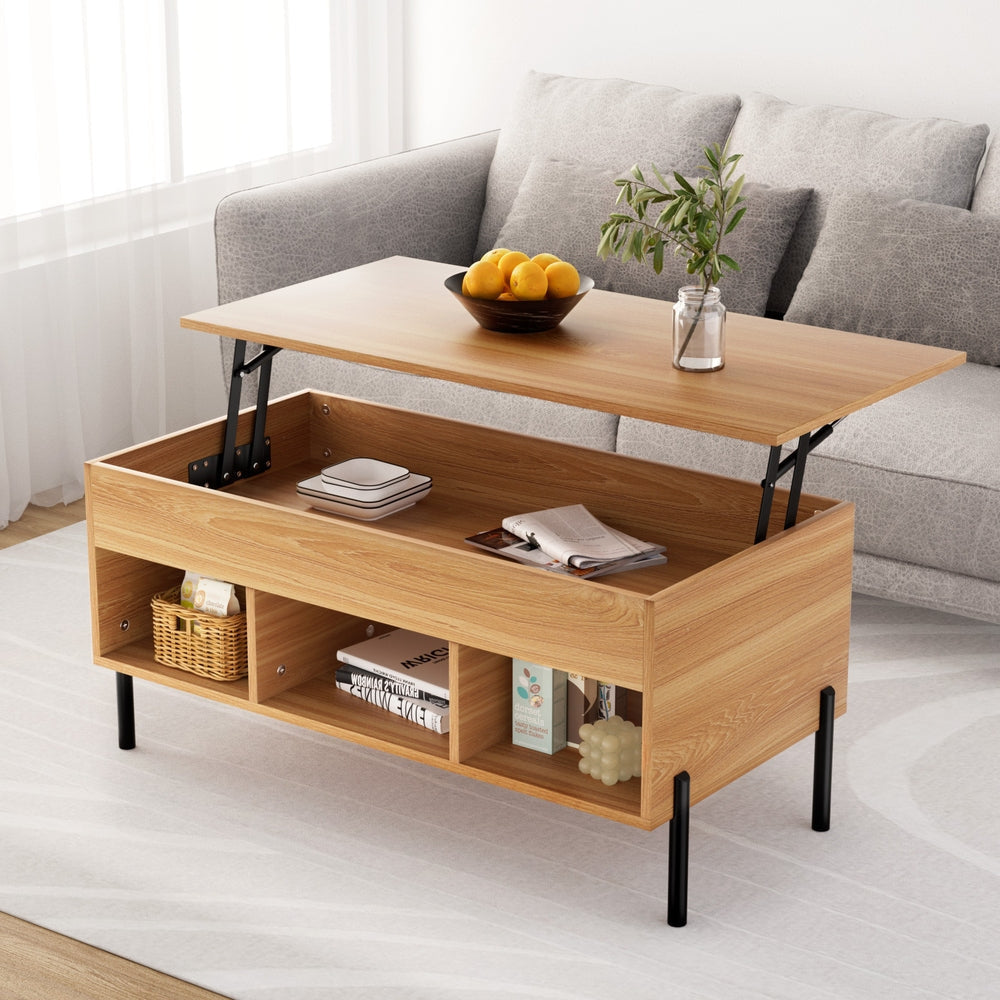 Solid Oak Lift Top Coffee Table with Storage - Modern Living Room Centerpiece for Home & Office Use