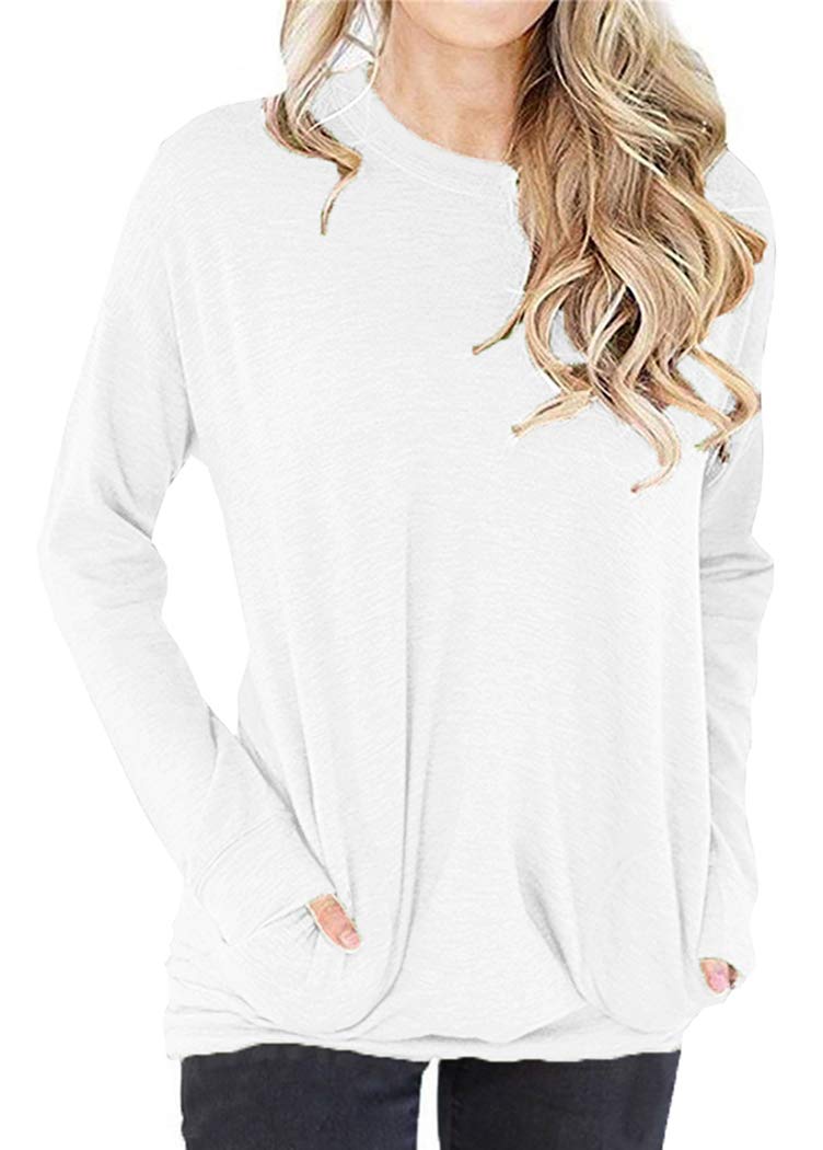 RJXDLT Women's Casual Long Sleeve Crewneck Sweatshirt - Loose Fit Pullover Top with Pockets | Perfect for Fall Winter Outfits, Lounge Wear & Everyday Comfort