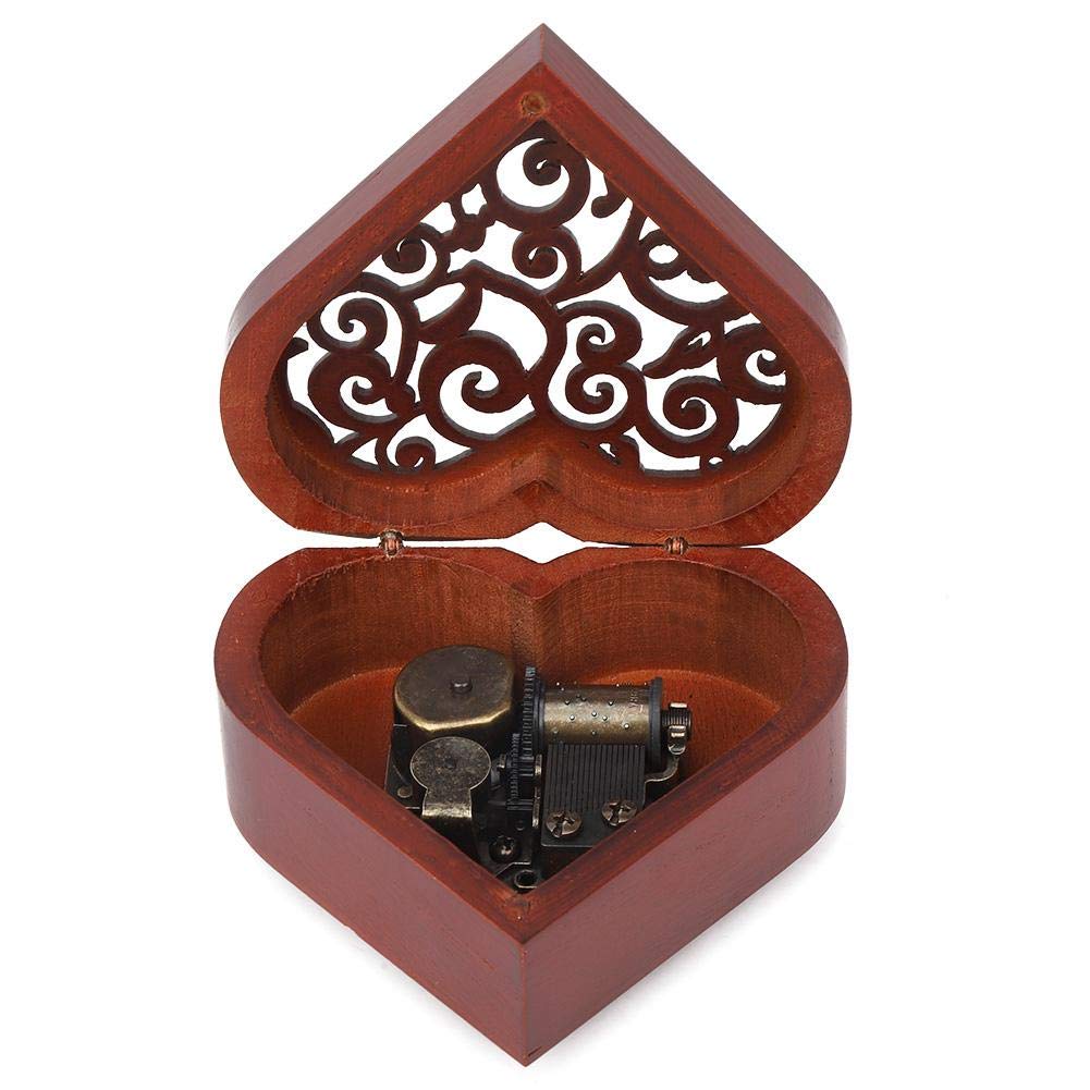 Jeffergarden Wooden Heart Shaped Music Box - Retro Handcrafted Musical Jewelry Box with 
