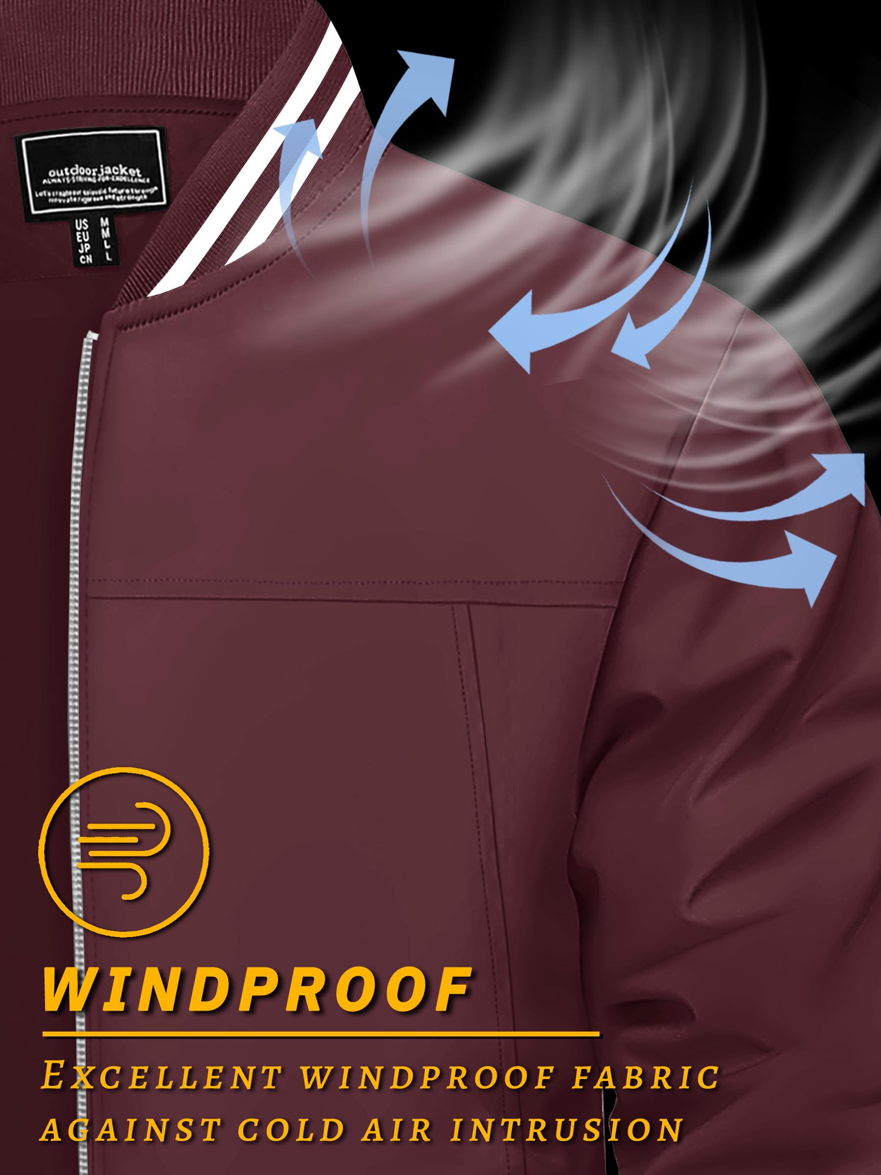 TACVASEN Men's Lightweight Jacket - Windproof Bomber Jacket with Zipper & Pockets for Spring/Fall | Perfect for Outdoor Activities, Travel & Casual Wear