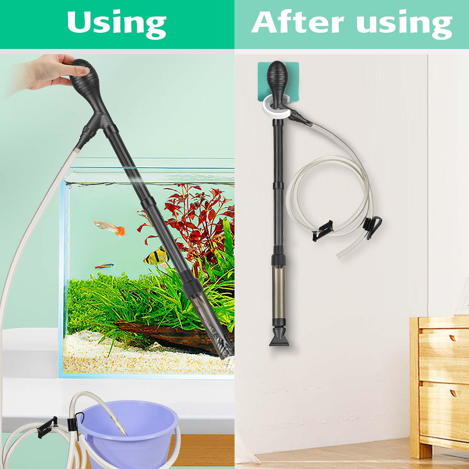 6ft Aquarium Siphon Vacuum Cleaner - Fish Tank Gravel Cleaner & Water Changer for Removing Debris and Waste | Perfect for Freshwater & Saltwater Tanks, Aquarium Maintenance, and Fish Tank Cleaning