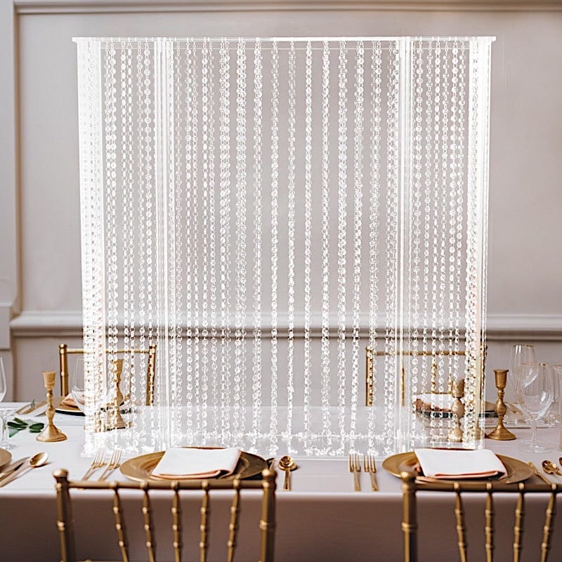 40 x 40 Inch Clear Acrylic Rectangular Centerpiece Stand with Hanging Crystal Beads - Elegant Table Decor for Weddings, Parties, and Home Decor