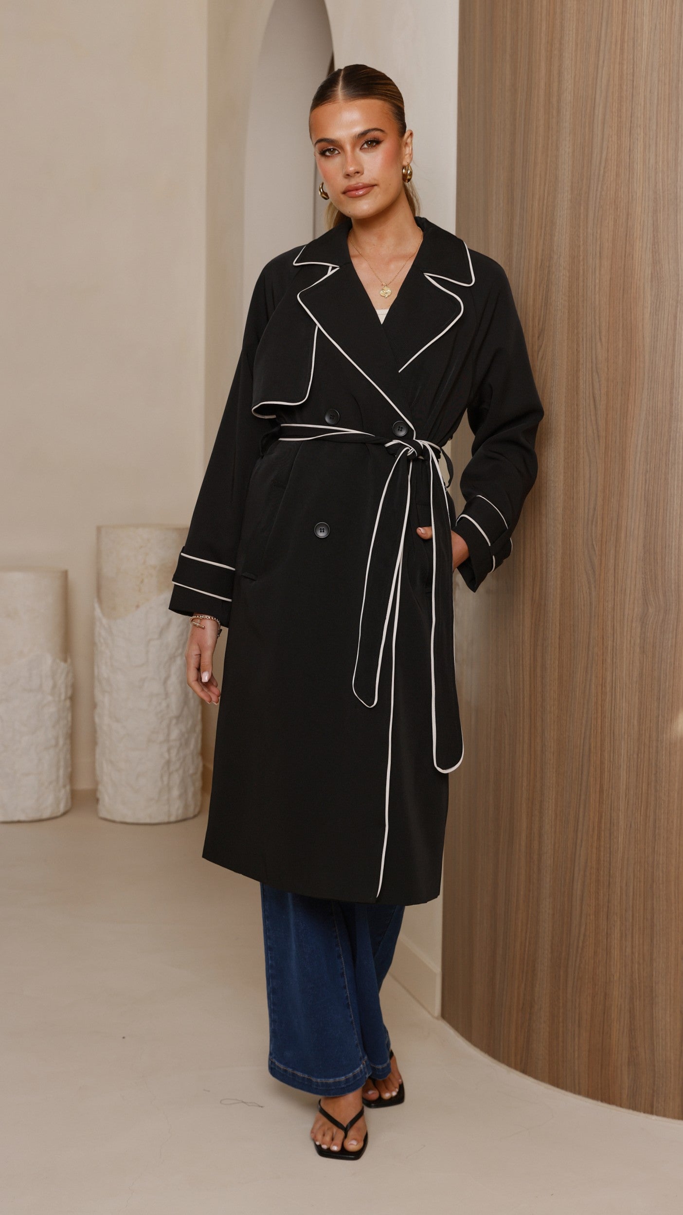 Blanca Trench Coat for Women - Classic Black Waterproof Long Coat | Perfect for Office, Travel & Fall Fashion