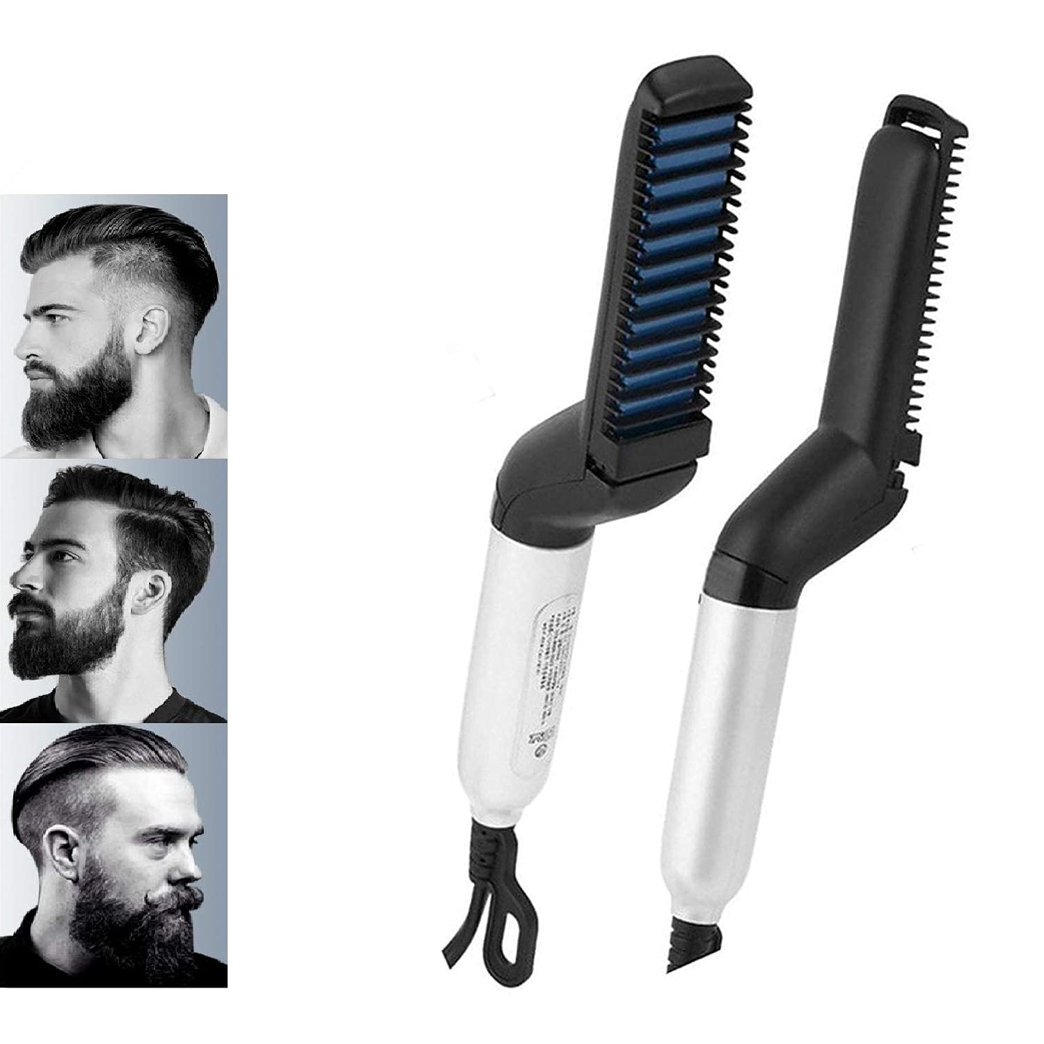Spefez Beard Straightener Comb for Men - Portable Travel Beard Brush & Styler with Iron, White | Perfect for Home, Salon & On-the-Go Grooming