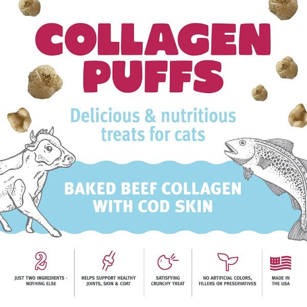 Premium Icelandic Beef Collagen Puffs with Cod Skin - Natural Cat Treats for Joint Health & Shiny Coat | Grain-Free, High-Protein Snacks for Indoor & Outdoor Cats | Perfect for Training Rewards and Bonding Time