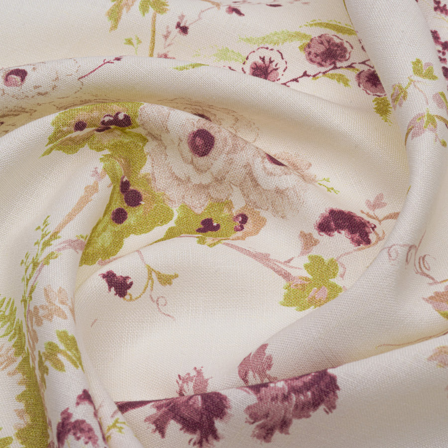 Premium Dianthus Linen & Damson Floral Print Fabric - Soft & Breathable Material for Home Decor, DIY Crafts, and Fashion Accessories | Perfect for Curtains, Table Runners, and Summer Dresses