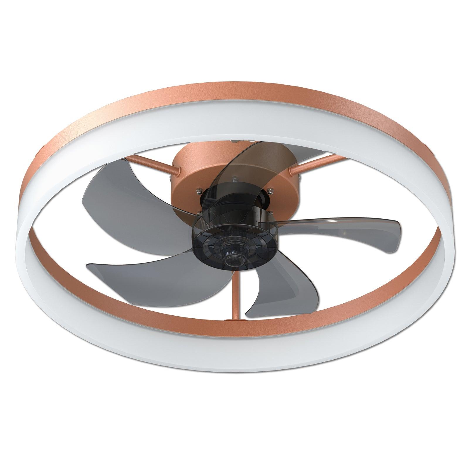Modern Rose Gold Ceiling Fan with Dimmable LED Lights - Ultra-Thin Flush Mount Design for Bedroom, Living Room & Office