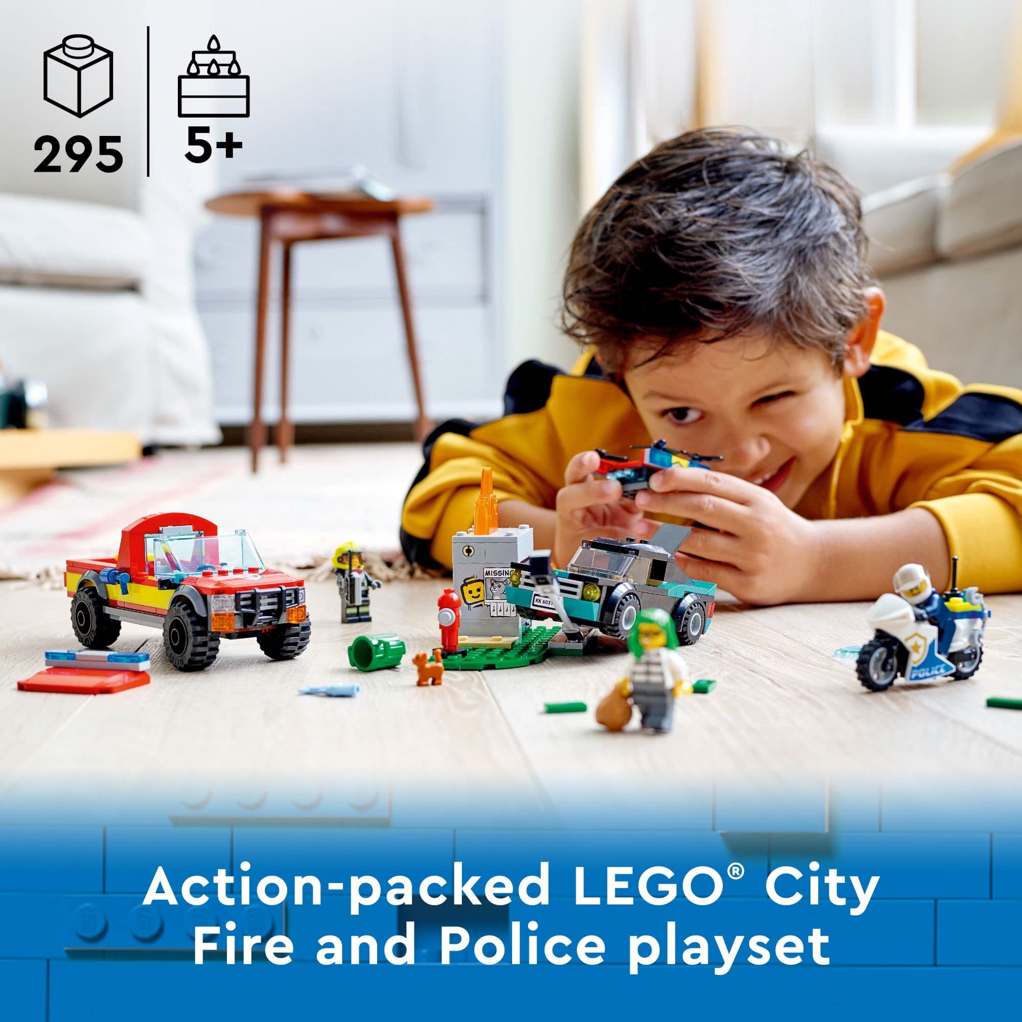 LEGO City Fire Rescue & Police Chase Building Set 60319 - Kids Fire Truck & Police Car Toy with 3 Minifigures, Emergency Vehicles, Motorcycle - Creative STEM Building Blocks for Boys & Girls Ages 5+ - Perfect for Role Play, Birthday Gifts & Classroom Learning Activities
