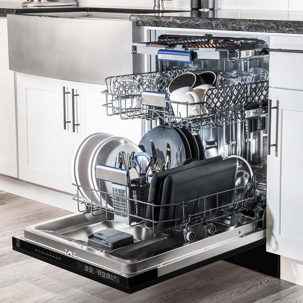 ZLINE Autograph Edition 18-Inch Compact Dishwasher with 3rd Rack - Black Stainless Steel & Champagne Bronze Handle, 51dBA (DWVZ BS 18 CB) | Space-Saving Solution for Small Kitchens, Apartments & RVs