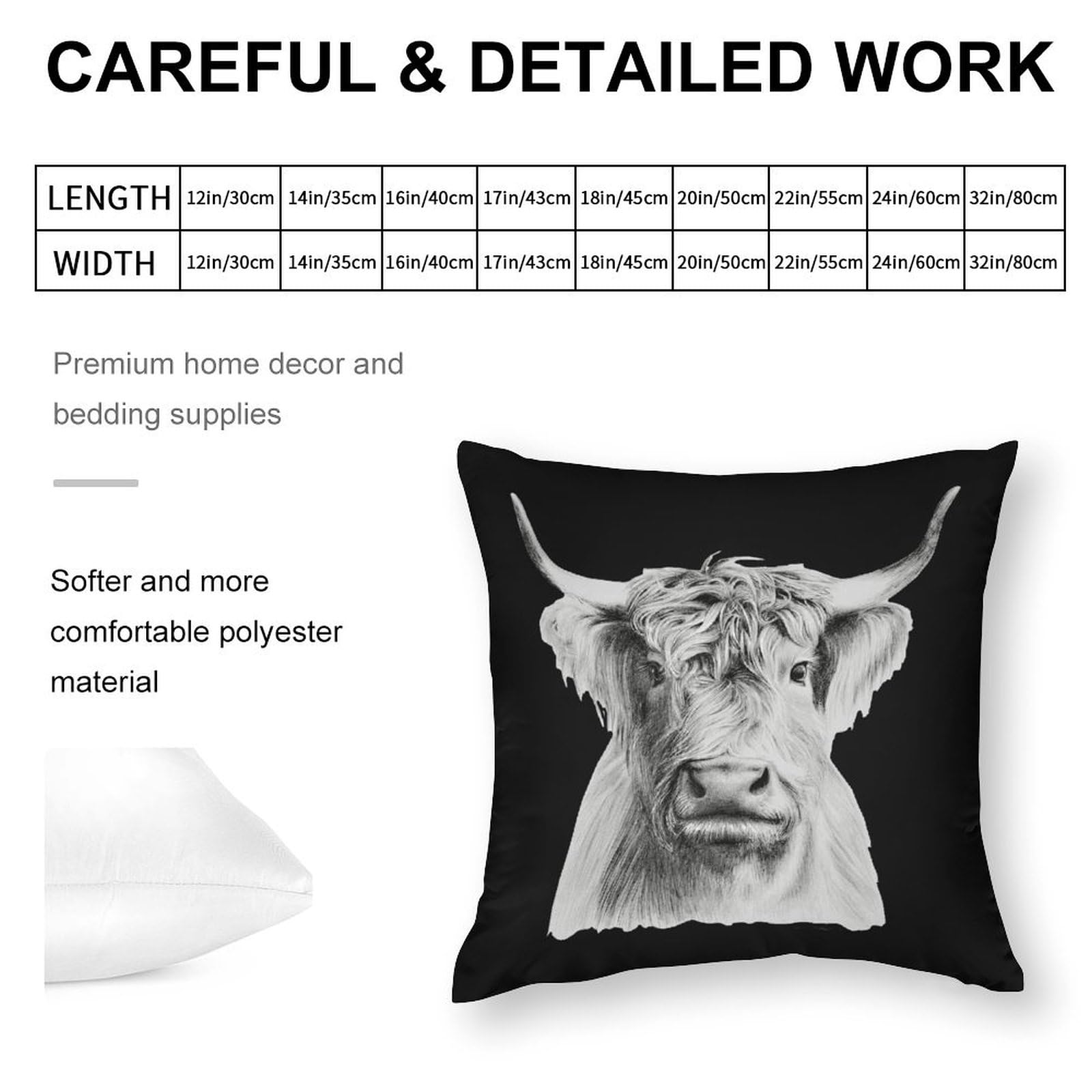 Highland Cow Pillow Cover - Soft Polyester Decorative Pillow Case 17x17 Inch, Funny Cushion Cover for Sofa, Bed, Living Room & Home Decor