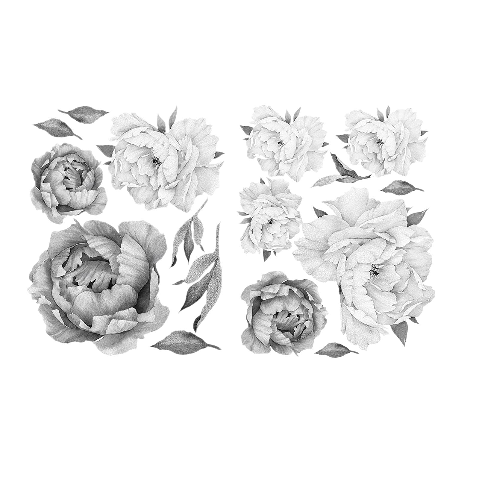 Elegant SENGTONG Bamboo Wall Decal - Watercolor Peony Flower Stickers for Home Decor | Black & White Peel-and-Stick Wall Art | Perfect for Bedroom, Nursery & Living Room Decoration
