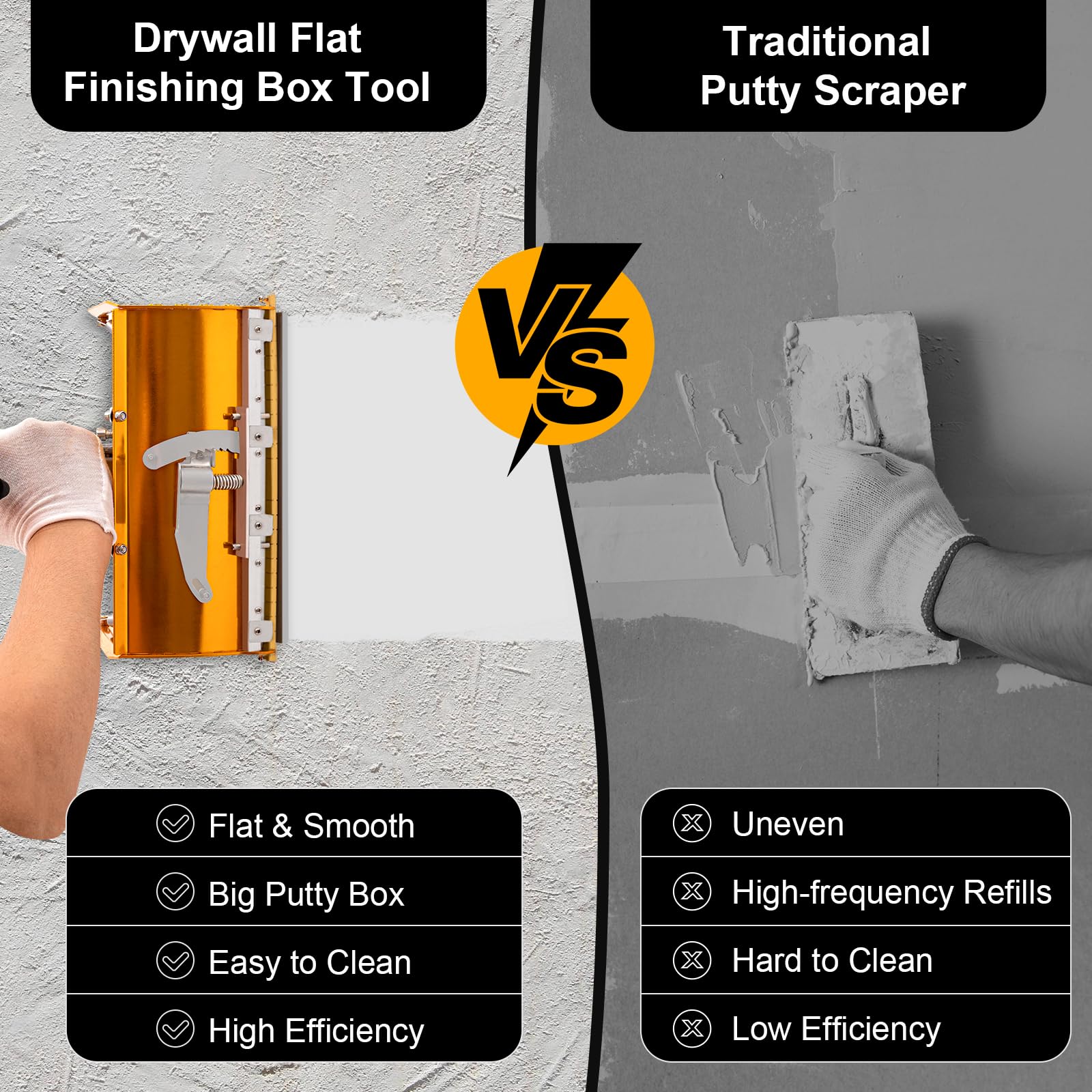Professional 9-Inch Drywall Flat Finishing Box with 40-64 Inch Adjustable Handle - Aluminum Drywall Tool for Sheetrock, Mud, and Wallboard - Perfect for Smoothing Joints and Finishing Walls in Home Renovation Projects