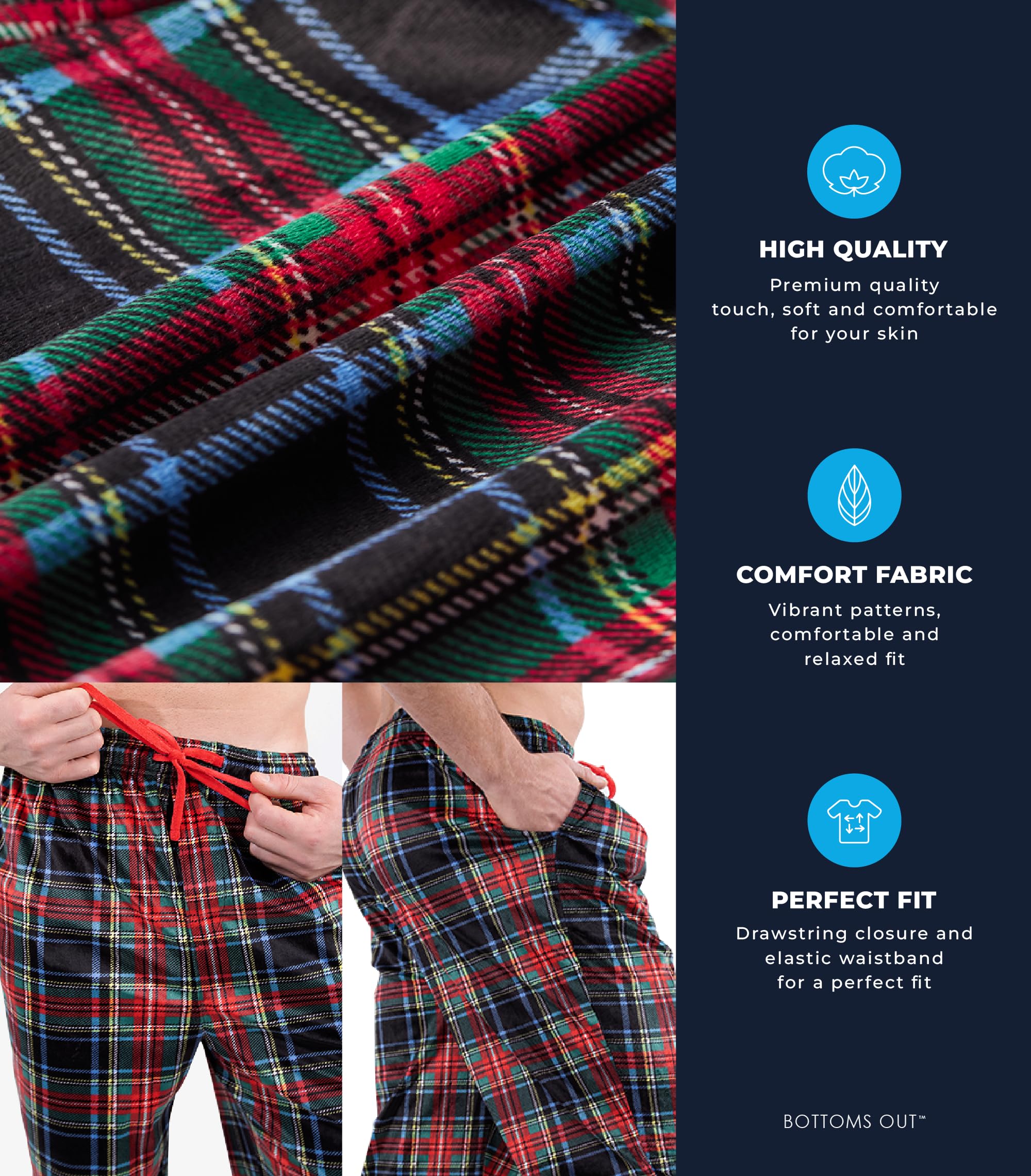 Men's Plaid Pajama Pants with Adjustable Elastic Waistband & Drawstring - Soft Sleep & Lounge Pants for Comfortable Nightwear, Home Relaxation and Travel