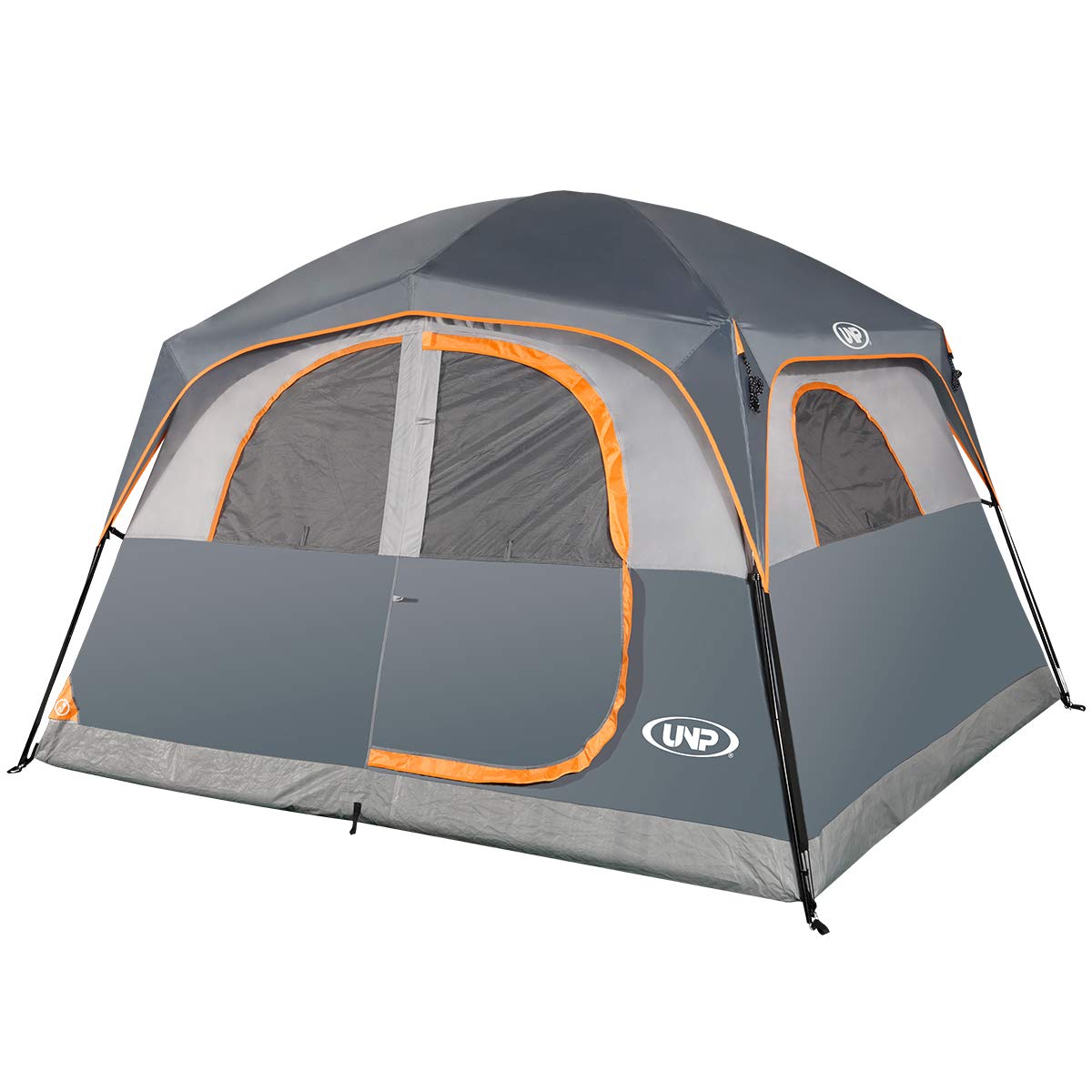UNP 6-Person Waterproof Windproof Family Camping Tent - Easy Setup Double Layer Design with 1 Mesh Door & 5 Large Windows (10'x9'x78