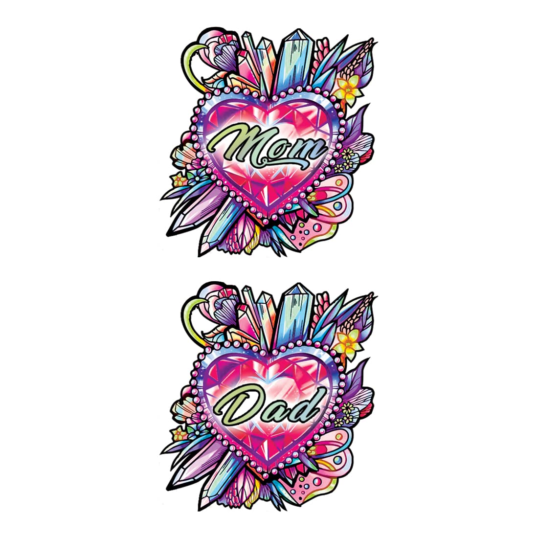 2 in 1 Mom & Dad Diamond Heart Waterproof Temporary Tattoo for Kids - Perfect for Family Events, Birthdays & Father's/Mother's Day Gifts
