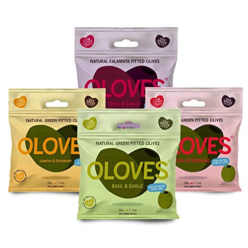 OLOVES Natural Whole Pitted Olives - 24 Pack Variety (Basil & Garlic, Chili & Oregano, Lemon & Rosemary) | Vegan, Kosher, Gluten Free, Keto Friendly Healthy Snacks | 1.1 Ounce per Pack | Perfect for Salads, Charcuterie Boards & Mediterranean Recipes