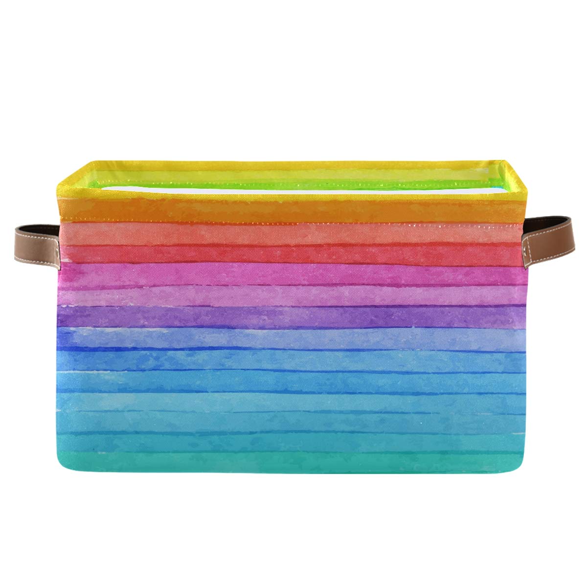 Wooden Colored Rainbow Storage Basket - Large Fabric Toy Organizer Bin with Handles, Collapsible Cloth Cube Box for Nursery, Bedroom, Closet & Shelf - Perfect for Kids' Room Organization & Toy Storage