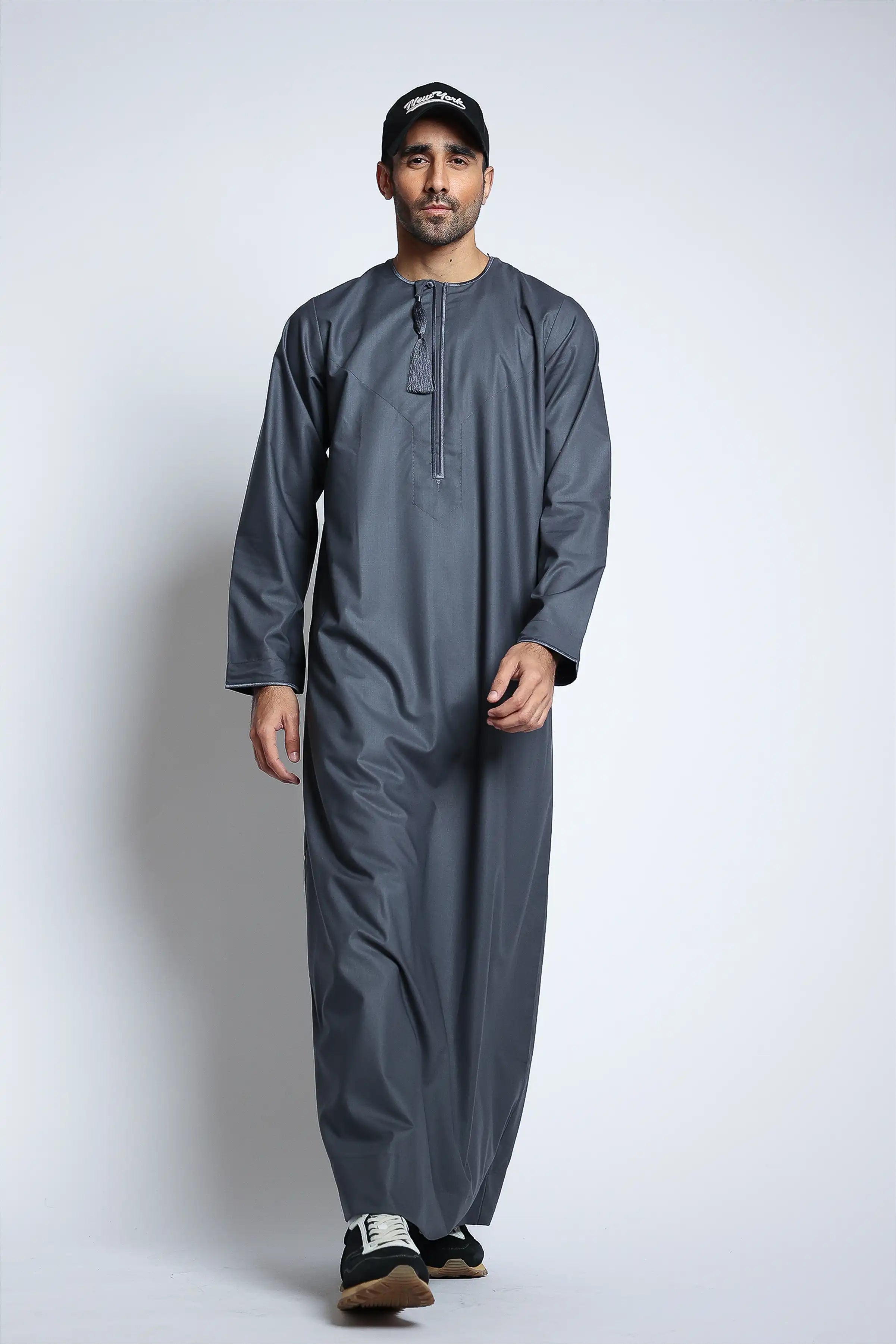 Premium J143 Carbon Grey Habeel Thobe for Men - Traditional Arabic Islamic Robe - Perfect for Eid, Ramadan & Special Occasions