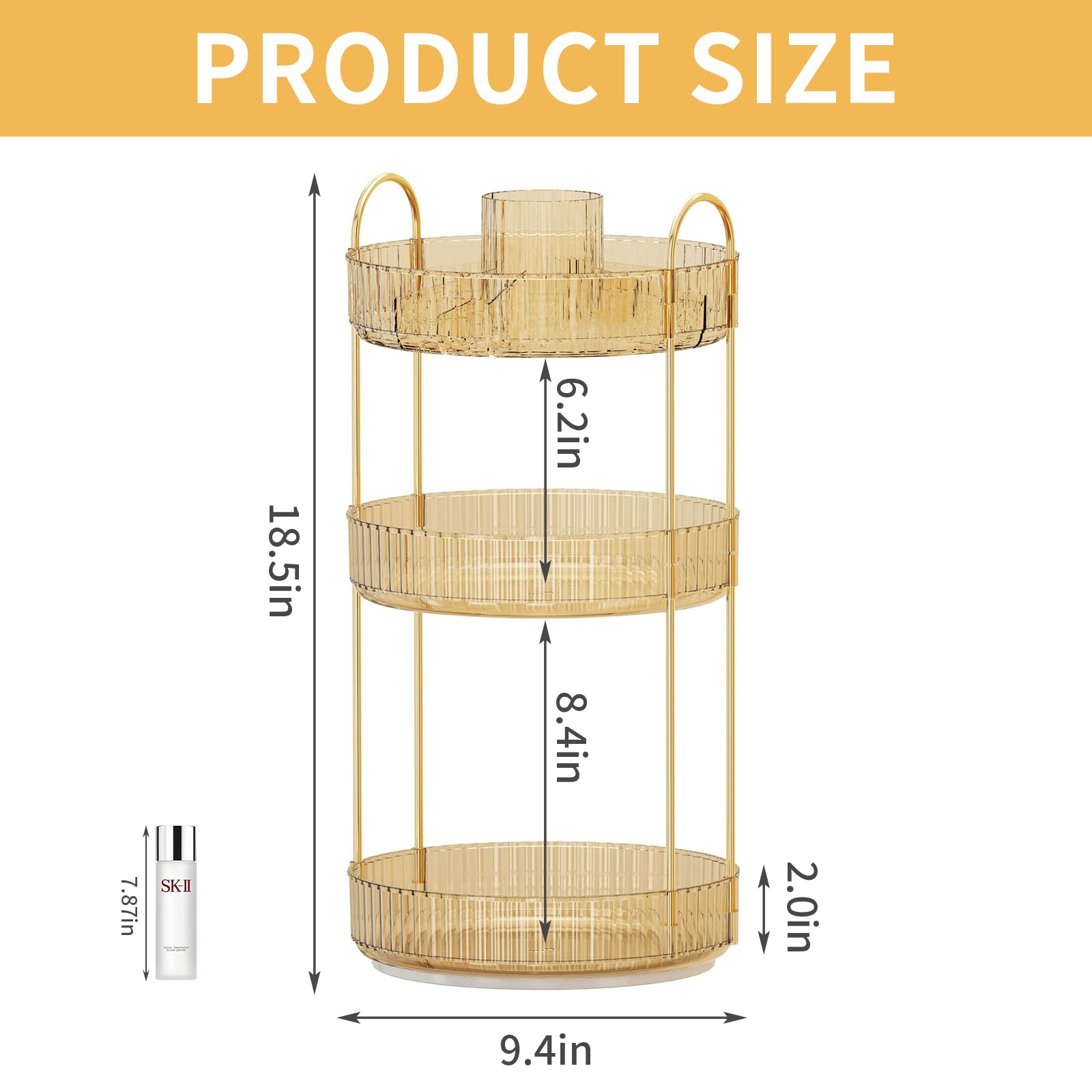 360° Rotating Makeup Organizer with Brush Holder - 3-Tier Large Capacity Cosmetic Storage for Skincare, Perfume & Beauty Products | Perfect for Bedroom Vanity, Bathroom Counter & Dresser Organization (White)