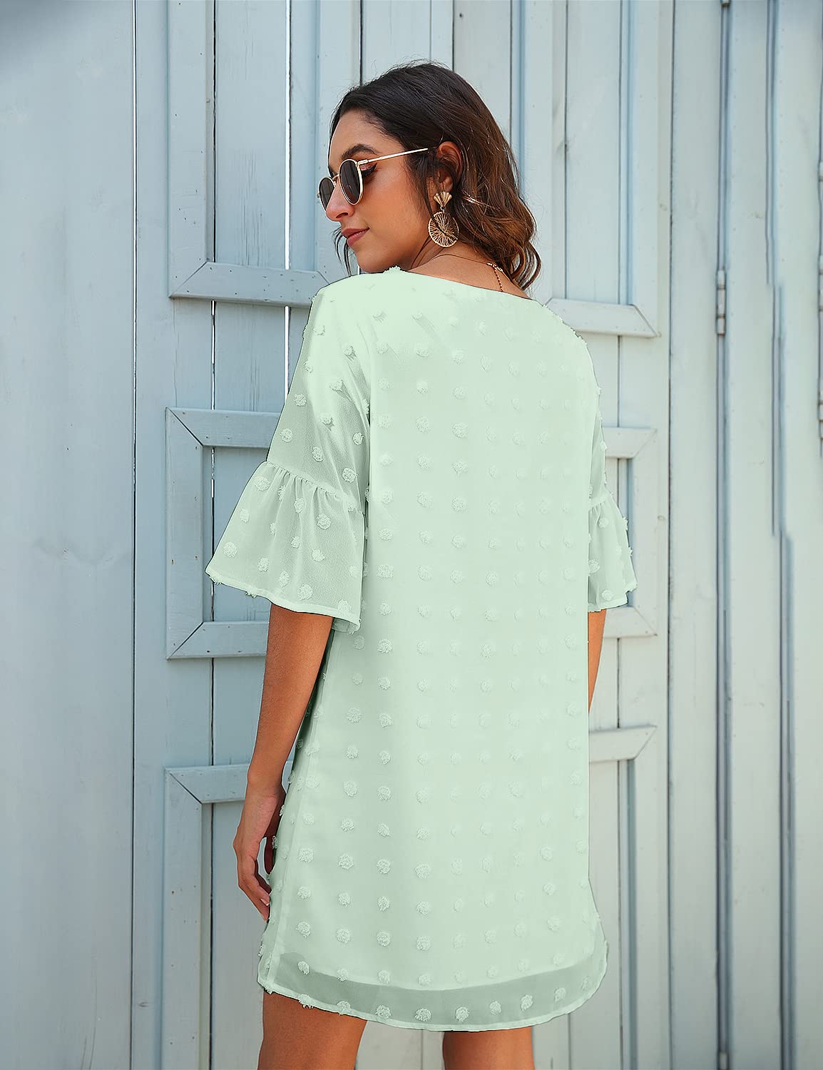 Blooming Jelly Women's White Summer Dress - Short Sleeve V-Neck Ruffle Chiffon Flowy Mini Shift Dress for Beach, Party & Casual Wear