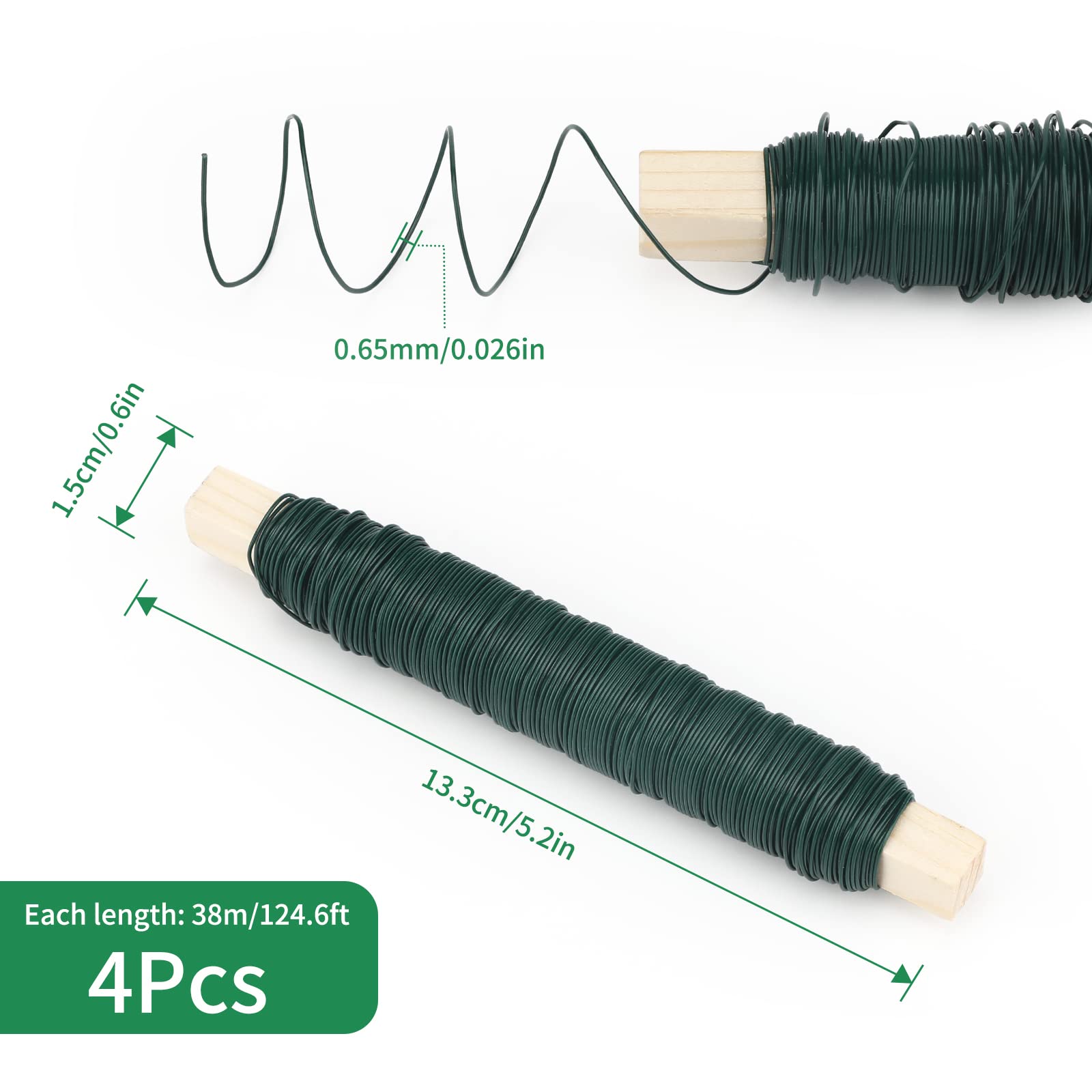 KINGLAKE GARDEN 22 Gauge Green Floral Wire - 4 Pack (166 Yards Total) Flexible Paddle Wire for Flower Arrangements, Wreath Making, Christmas Crafts & DIY Projects - Perfect for Floral Design, Gift Wrapping & Home Decor