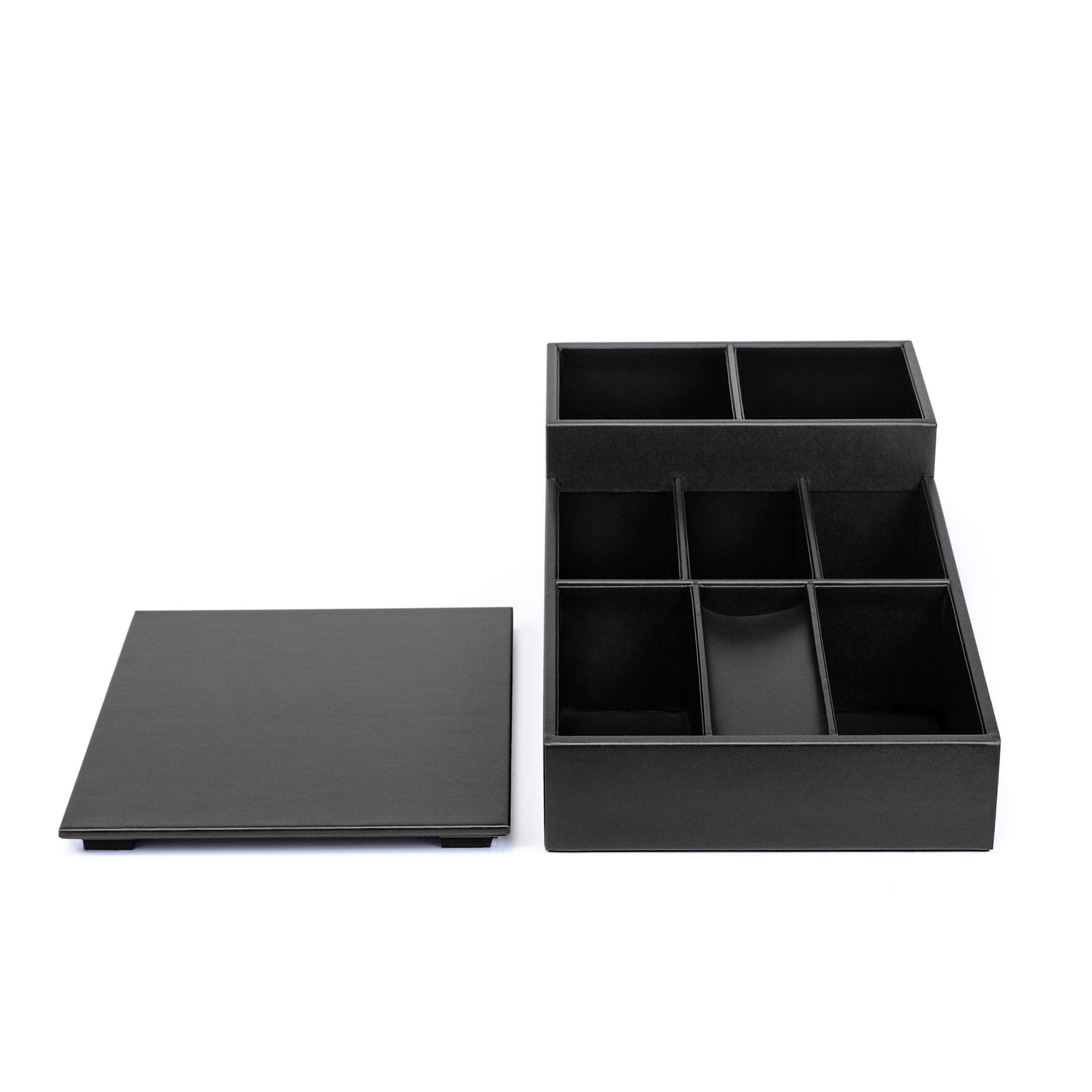 Premium Dacasso Leather Coffee Condiment Organizer - Black | Spice Rack & Kitchen Countertop Organizer for Coffee, Tea, Sugar Packets | Perfect for Home, Office & Restaurant Use