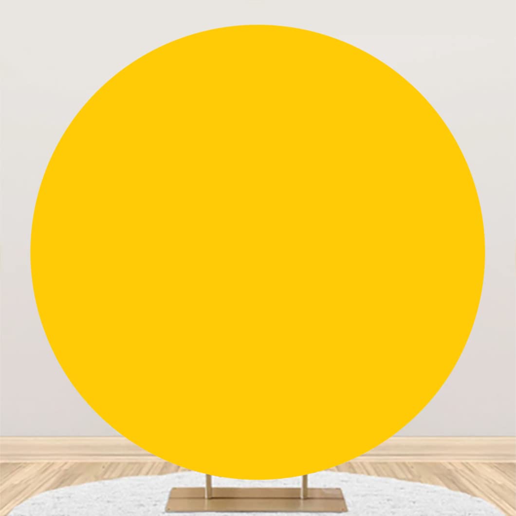 Laeacco 7x7ft Solid Yellow Round Polyester Photo Backdrop - Newborn Baby Shower, Birthday Party Decor, Cake Table Banner for Kids & Adults - Perfect for Abstract Portrait Photography, Social Media Content Creation, and Professional Photo Shoots