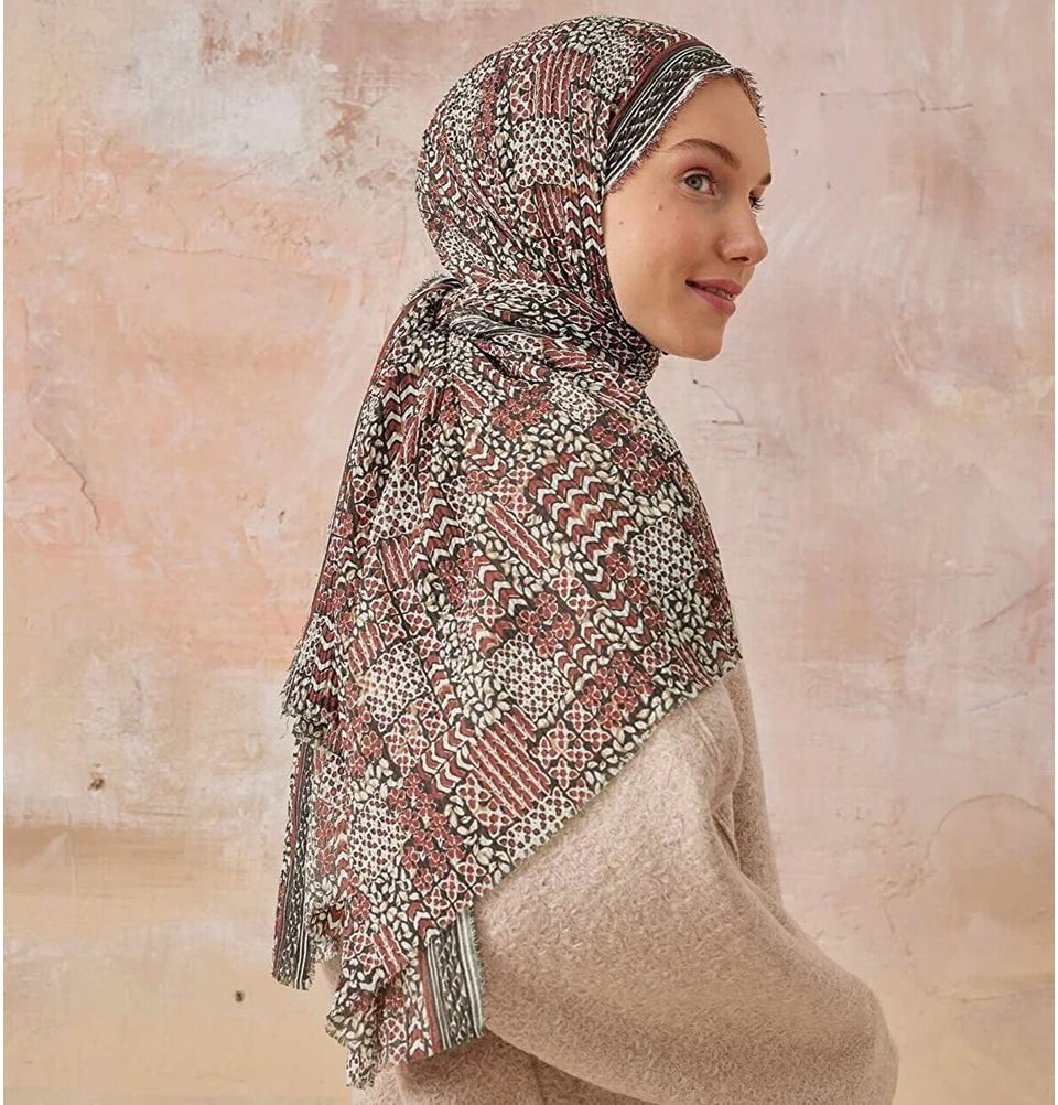 Abstract Crinkle Cotton Hijab Shawl - Dark Brown | Modest Fashion Scarf for Women | Perfect for Daily Wear, Prayer & Special Occasions