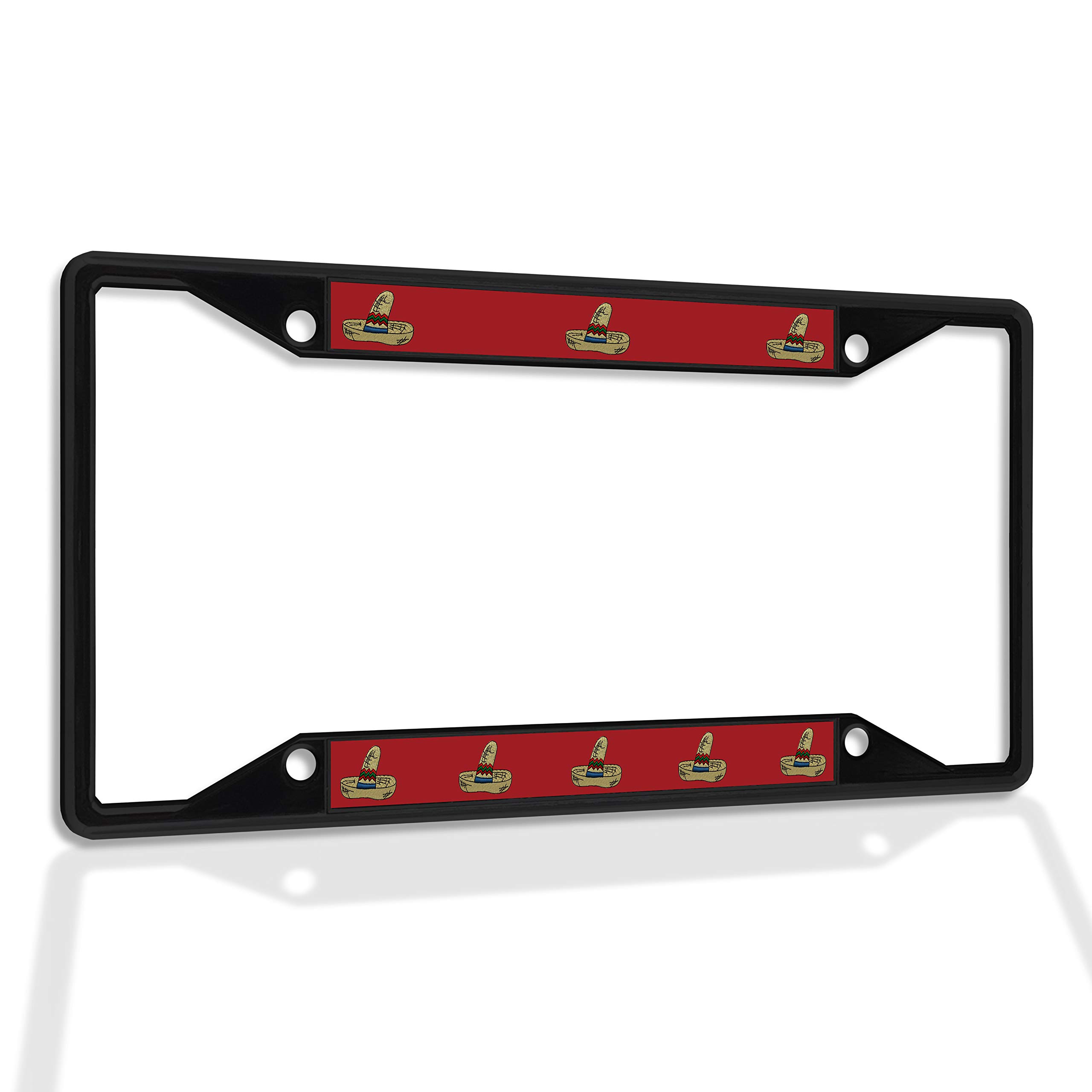 Premium Metal Insert License Plate Frame with Sombrero Design - Weatherproof & Durable Car Accessories (Black, 4 Holes, Solid Insert) for Cars, Trucks & SUVs - Perfect for Road Trips & Mexican-Themed Decor