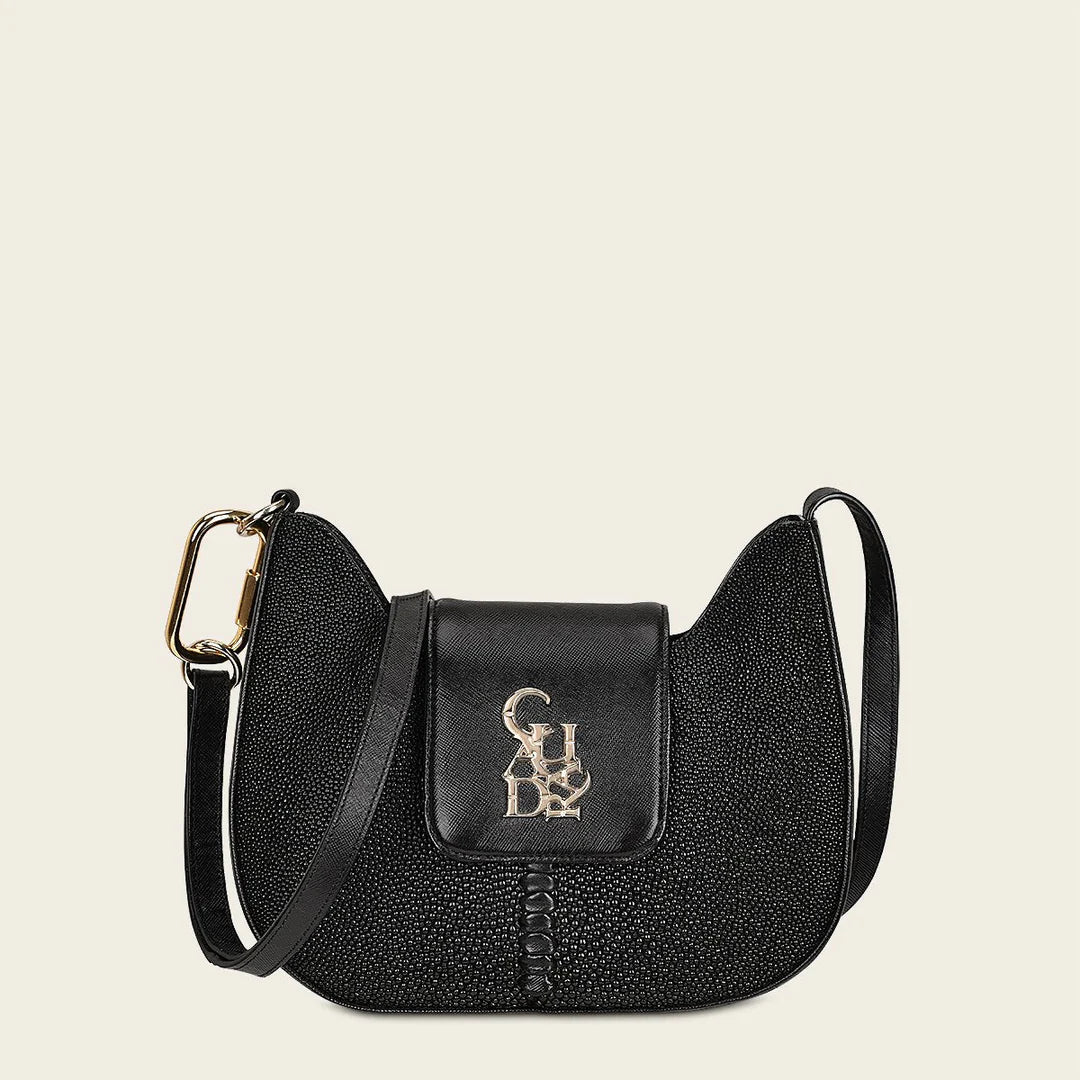 BOD88MA Stylish Black Stingray Leather Crossbody Bag for Women - Perfect for Everyday Use, Work, and Evening Outings
