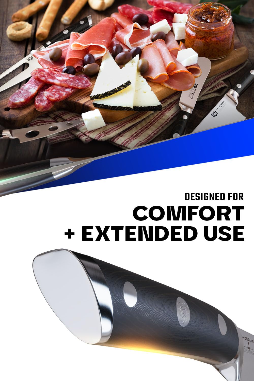 Premium Dalstrong Charcuterie & Cheese Knife Set - 4-Piece Gladiator Series Elite with Mini Cleaver, Serrated, Round-Tip & Forked Knives - G10 Handle for Soft & Hard Cheese - NSF Certified - Perfect for Charcuterie Boards, Cheese Platters & Gourmet Entertaining