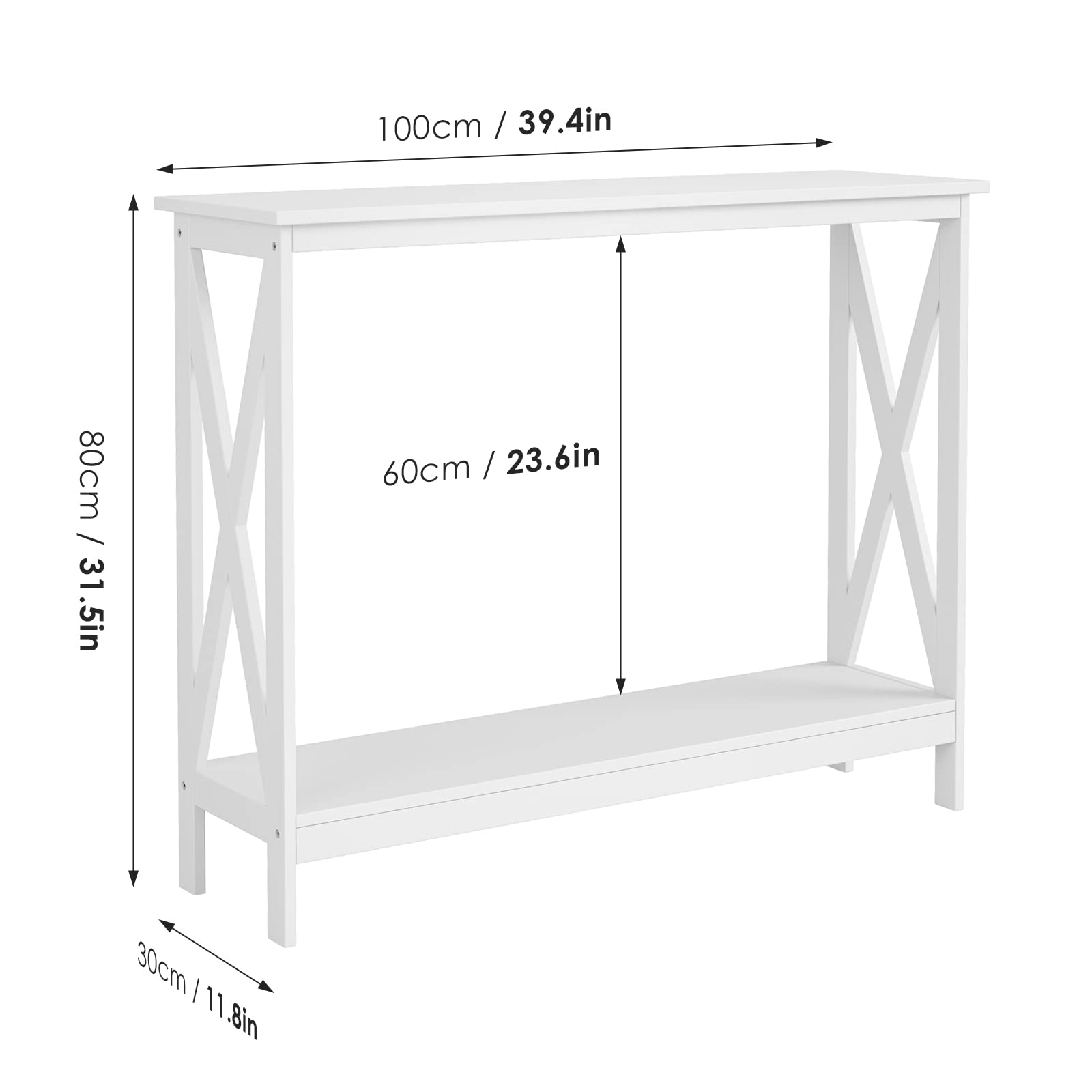 White 2-Tier Console Sofa Table for Entryway & Living Room - Sturdy Engineered Wood, Easy Assembly - Perfect for Small Spaces, Hallway Decor & Storage