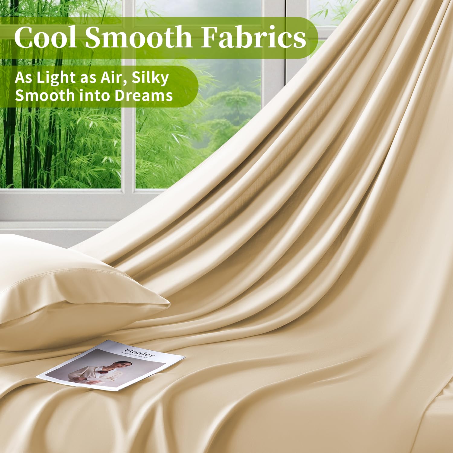 Bamboo Viscose Queen Size Bed Sheets Set of 6 - Ultra Cooling & Silky Soft, 16
