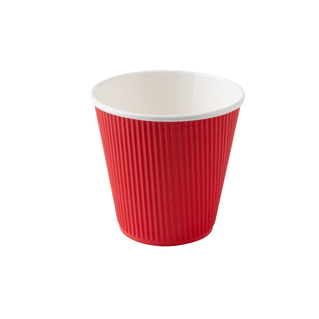 Restaurantware 8oz Insulated Coffee Cups with Lids - 400 Pack Leakproof Ripple Wall Hot Cups | Disposable Red Paper Coffee Cups for Tea, Hot Cocoa & Lattes | Perfect for Cafes, Offices & Catering Events