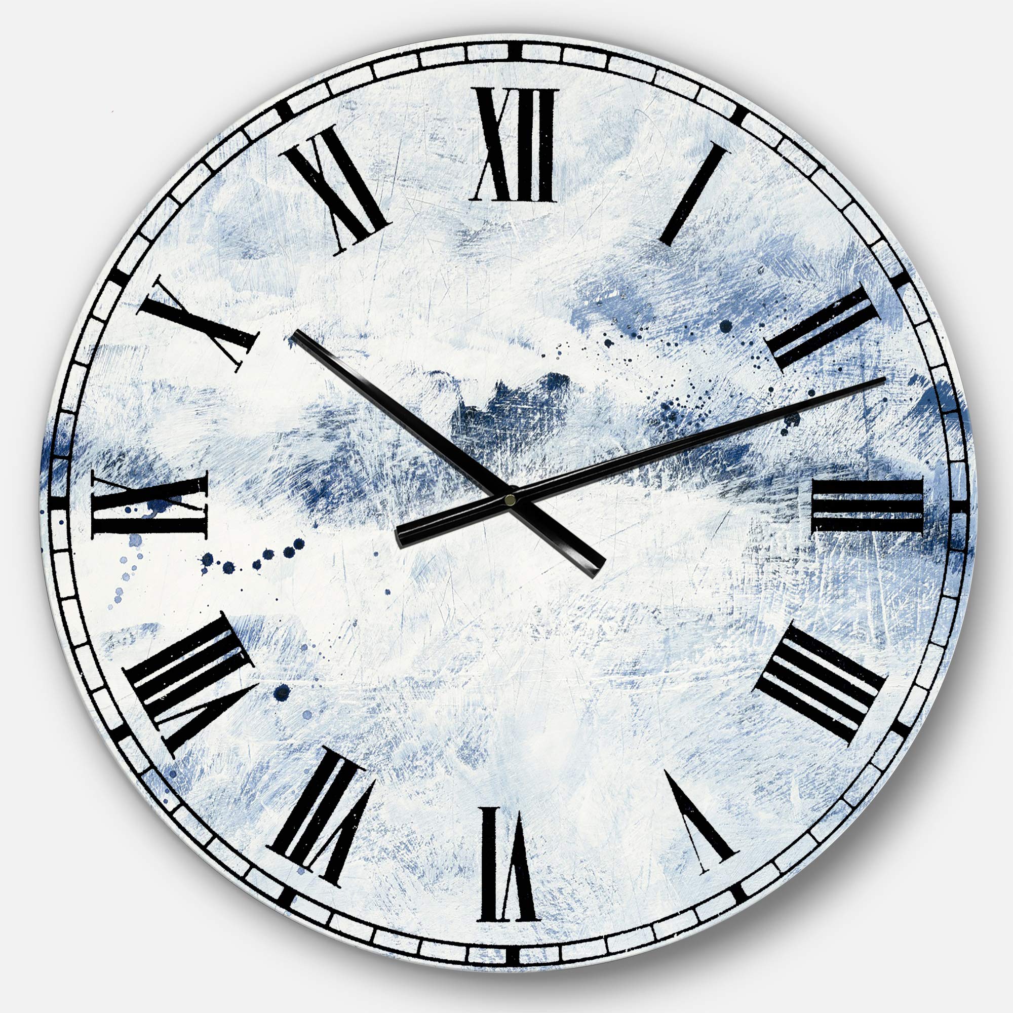 Designart Blue Wipe Out Wall Art Farmhouse Circle Decorative Clock - Round Metal Wall Clock for Home, Living Room, Bedroom & Office Decor | Perfect for Coastal, Rustic and Modern Interior Design Styles