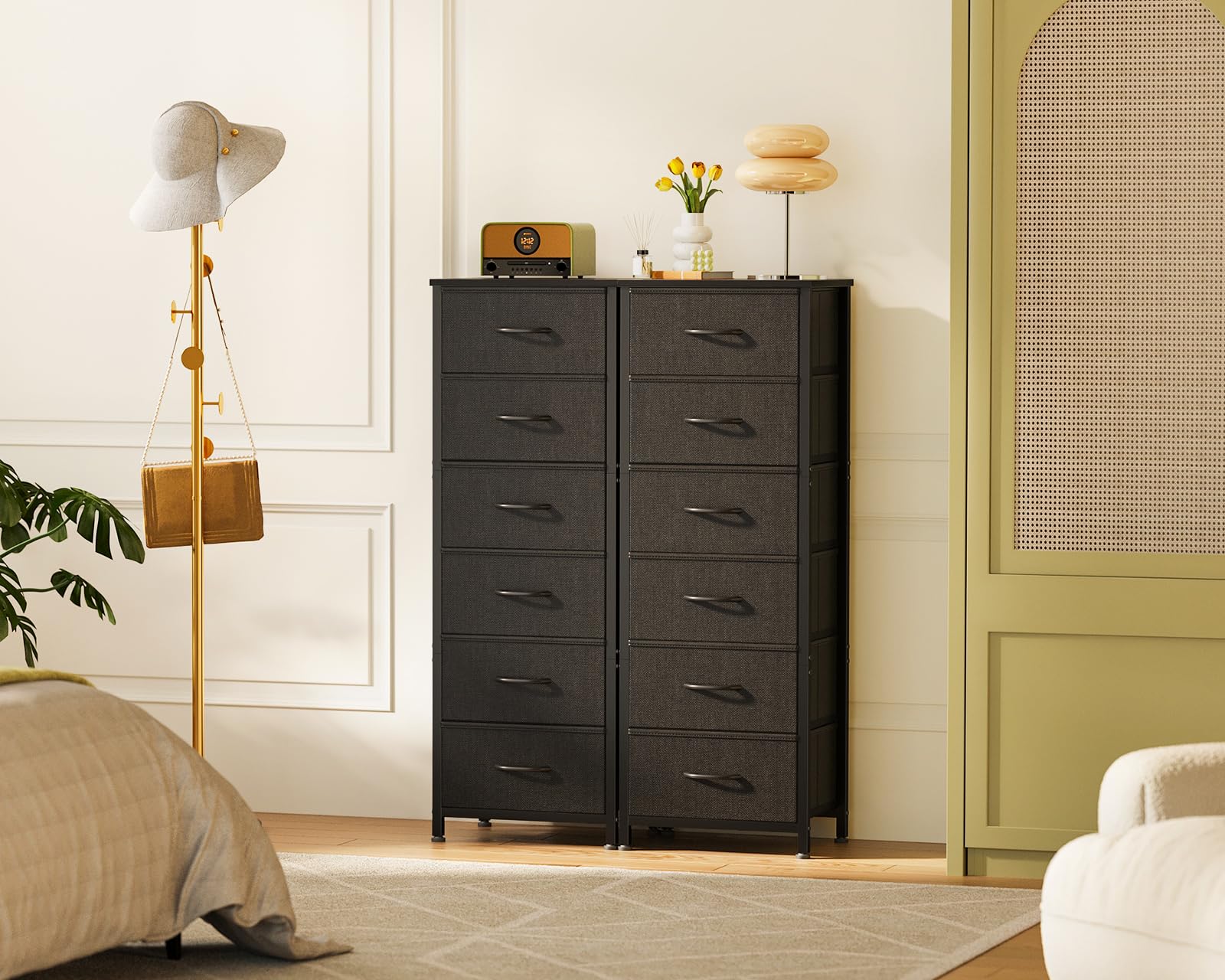 AODK 6-Drawer Tall Dresser for Bedroom - Fabric Storage Organizer with Wood Top & Steel Frame - Black Chest of Drawers for Closet, Living Room, Entryway, Hallway | Perfect for Small Space Organization & Home Decor