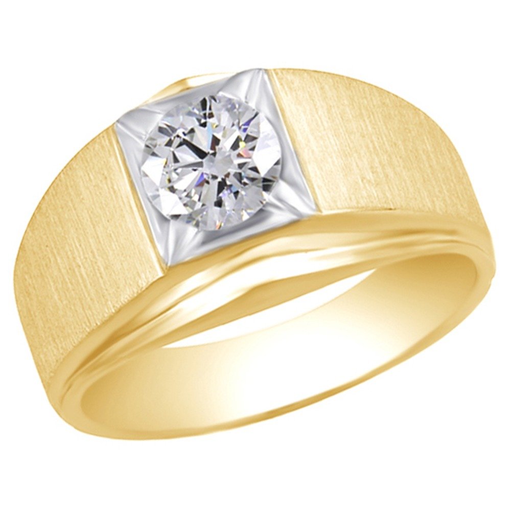 1 Carat Moissanite Round Brilliant Solitaire Ring for Men - 14K Gold Over Sterling Silver - Wedding Band, Engagement Ring & Father's Day Gift - Perfect for Proposals, Anniversaries & Special Occasions