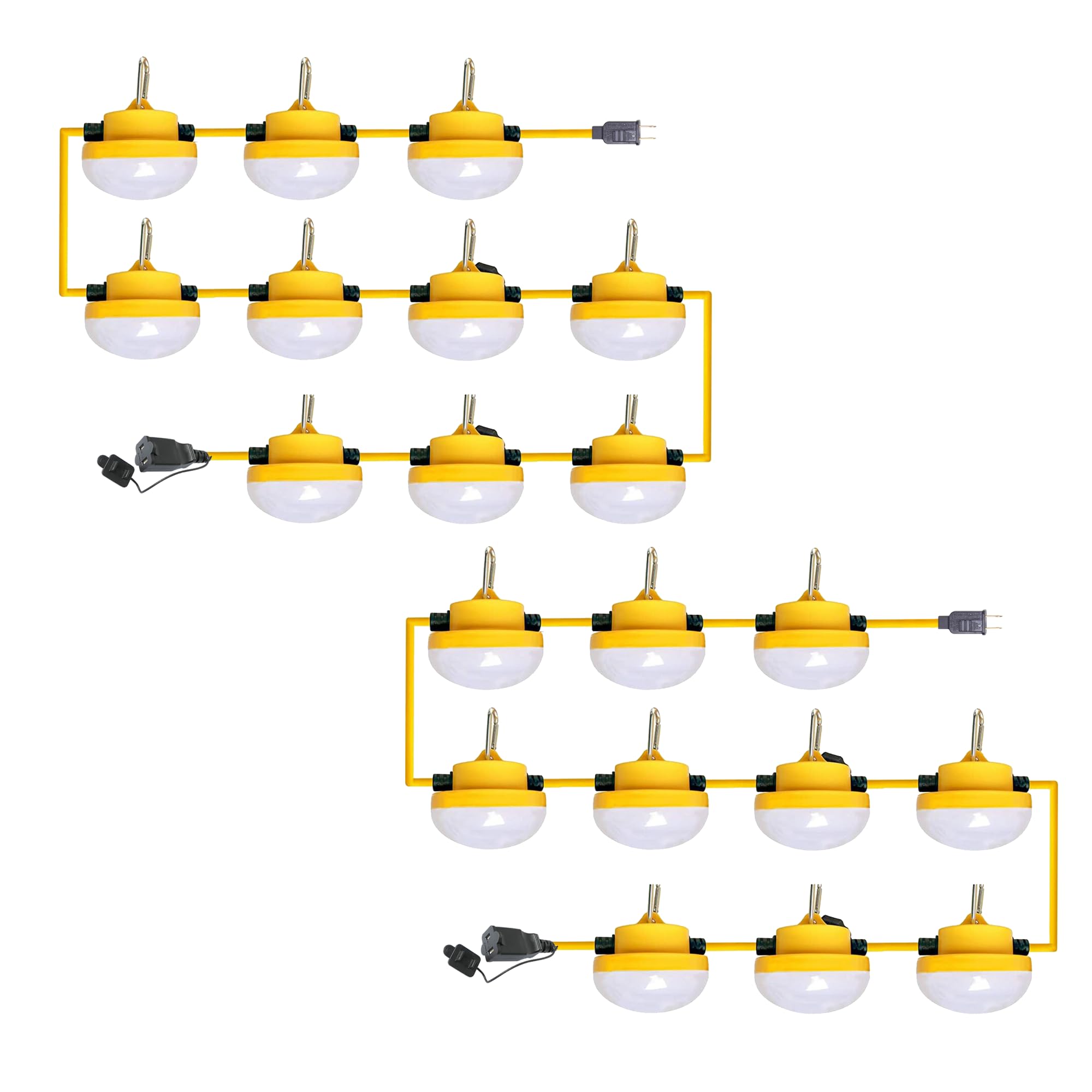 Signaworks 2 Pack 100ft LED Construction String Lights - 100W 10000LM Ultra Bright Temporary Jobsite Work Light with Carabiner Clips, ETL Certified (200ft Total, 20 Lights) - Perfect for Outdoor Construction Sites, Backyard Parties, Camping and Emergency Lighting