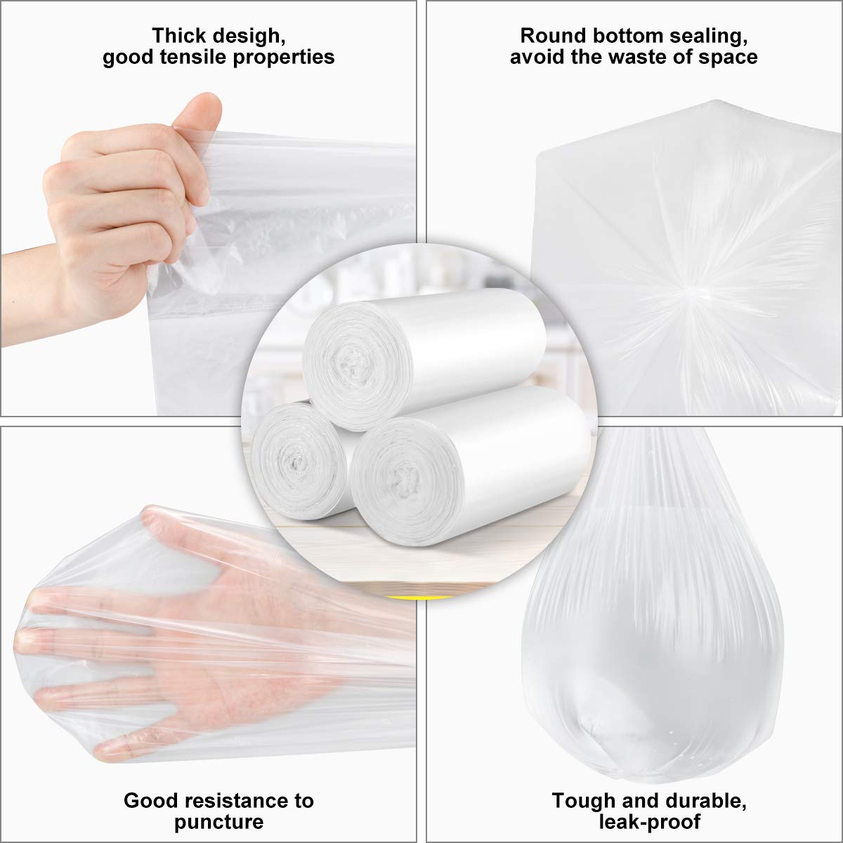 4 Gallon Small Clear Trash Bags - 150 Count Strong Kitchen Garbage Bags & Wastebasket Liners for Bathroom, Office, Bedroom | 15 Liter Trash Can Liners for Daily Use, Cleaning & Organizing