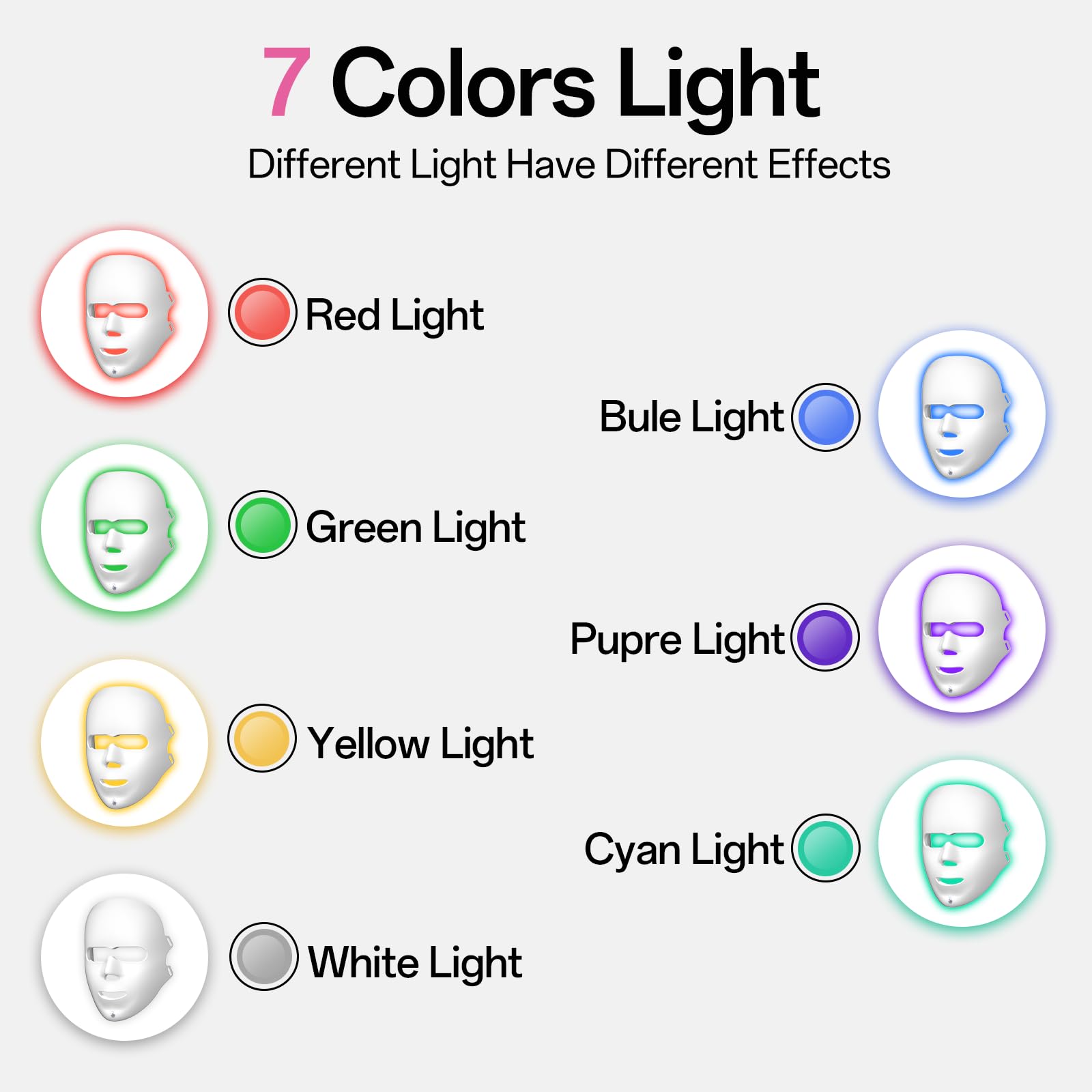 7 Color LED Red Light Therapy Mask for Face - Rechargeable & Ergonomic Skin Care Device for Anti-Aging & Acne Treatment - Perfect for Home Spa & Beauty Routine (P06)