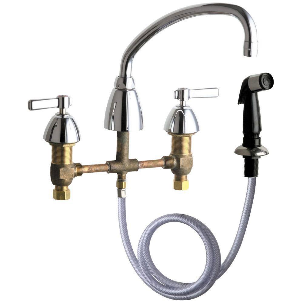 Chicago Faucets 2-Handle Side Sprayer Concealed Kitchen Faucet in Chrome 469177 - Modern Pull-Out Sprayer for Easy Dishwashing and Sink Cleaning