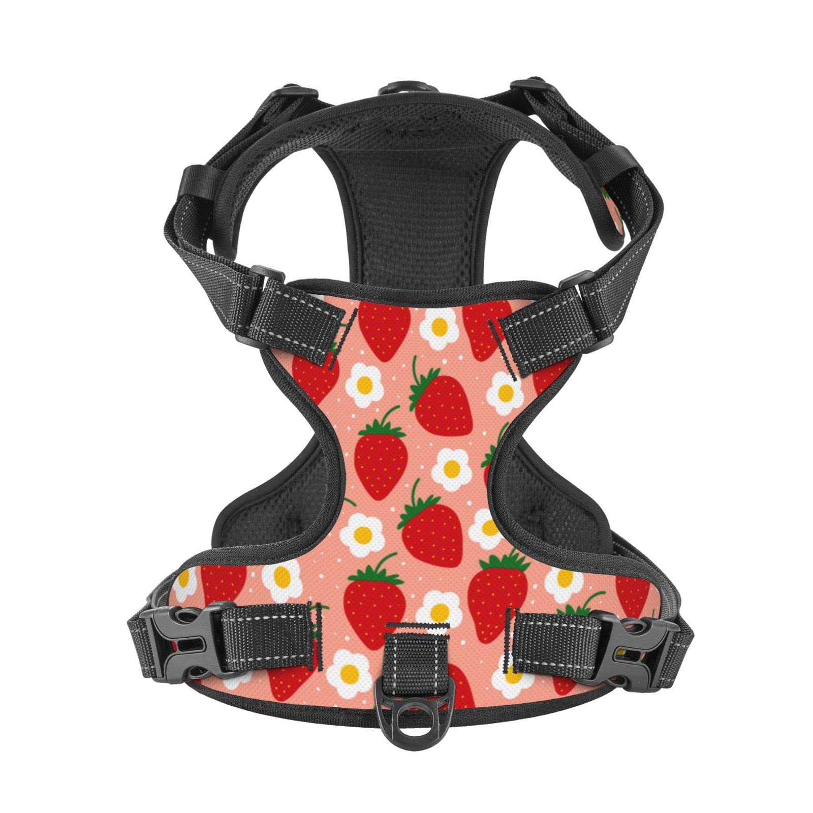 Pink Strawberry No Pull Dog Harness for Small Medium Large Dogs - Adjustable Breathable Reflective Pet Vest for Safe Comfortable Walks - Perfect for Daily Walking, Jogging, and Outdoor Adventures