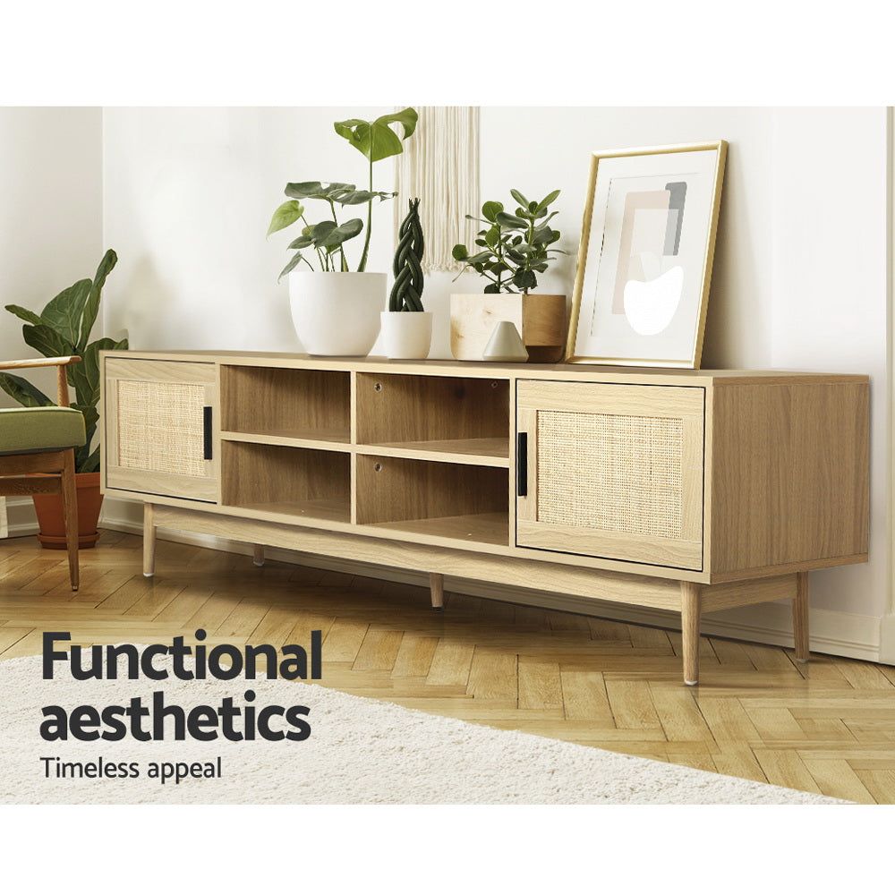 Artiss 180cm Rattan TV Stand Entertainment Center with Storage - Modern TV Cabinet for Living Room, Bedroom & Home Theater