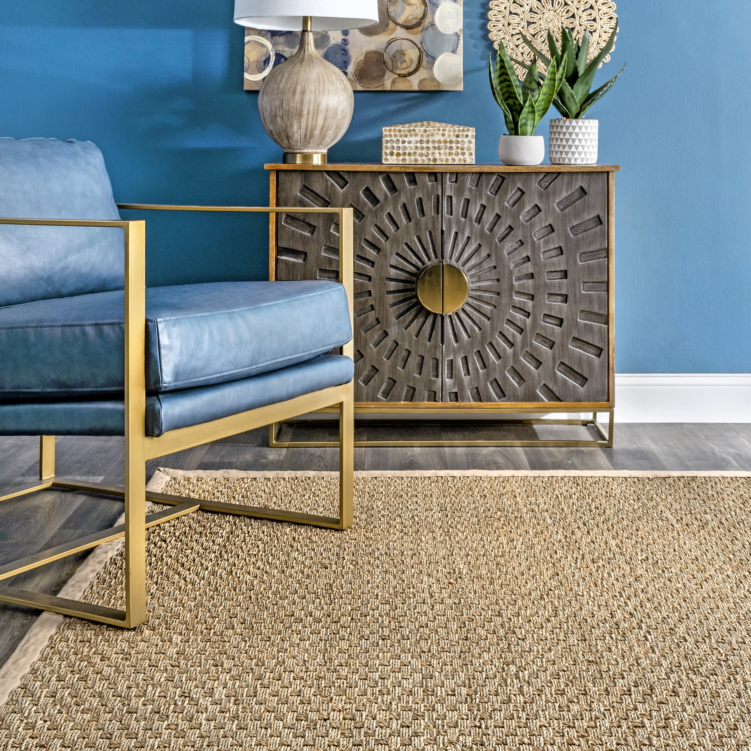 Checker Weave Seagrass Rug - Natural Fiber Handwoven Floor Mat for Boho, Farmhouse & Coastal Decor - Perfect for Living Room, Bedroom or Patio