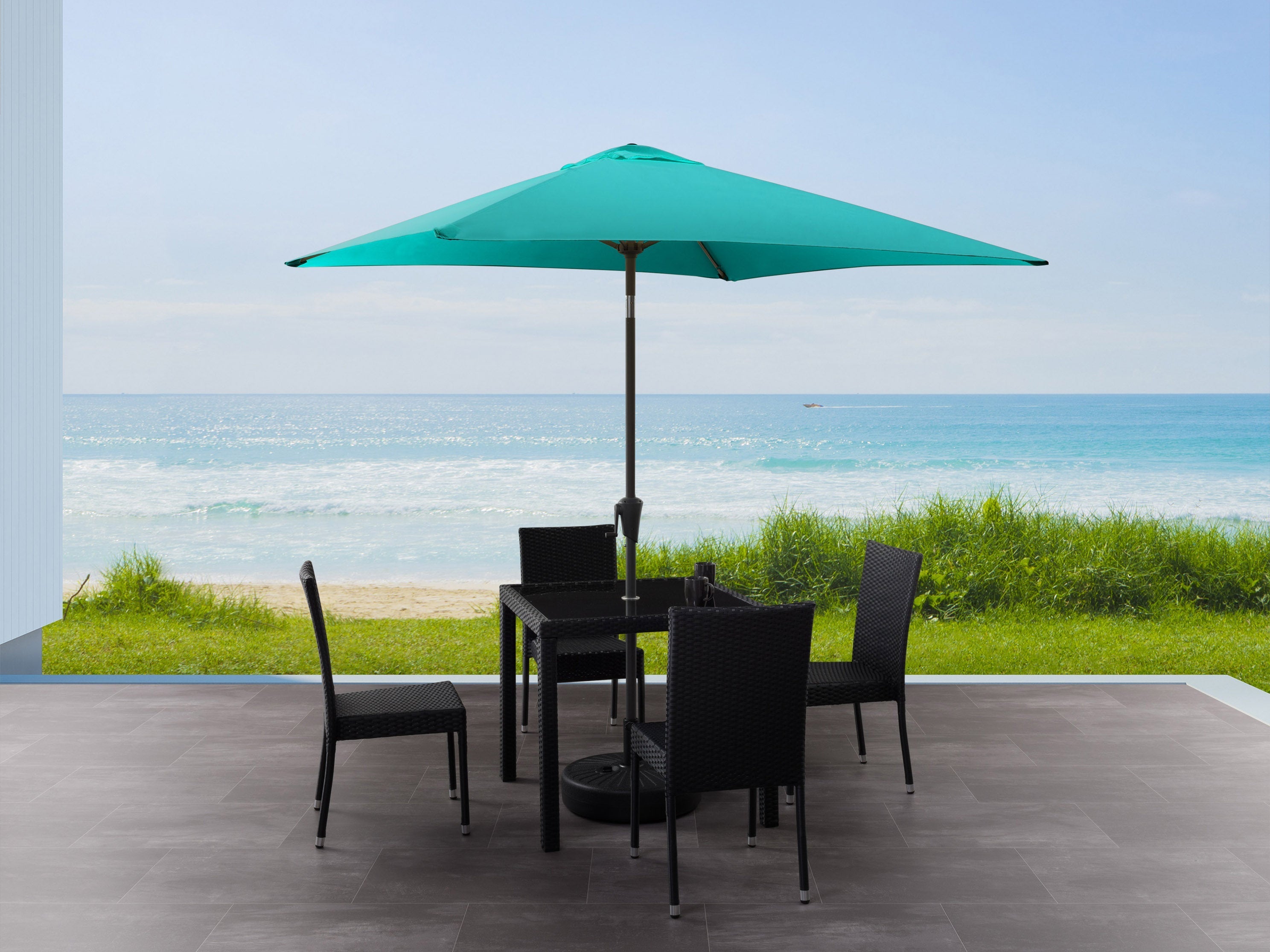9ft Square Turquoise Patio Umbrella - UV Protection Outdoor Market Umbrella for Poolside, Beach, Backyard & Patio Furniture
