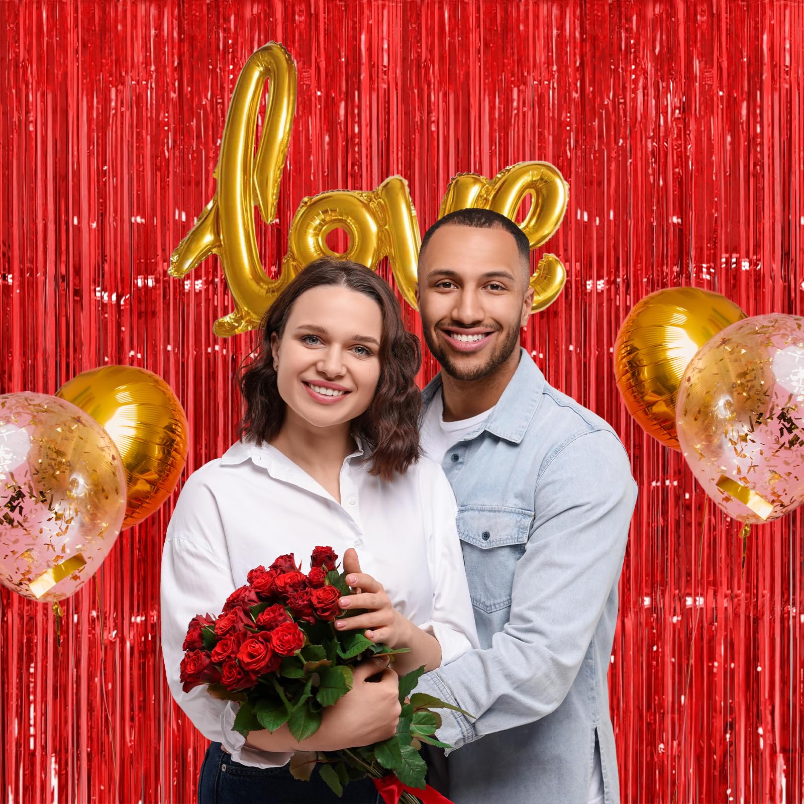 4 Pack Thick Red Tinsel Foil Fringe Curtain Backdrop - 3.2 x 8.2 FT Glitter Party Decorations for Birthday, Wedding, Baby Shower & Holiday Celebrations