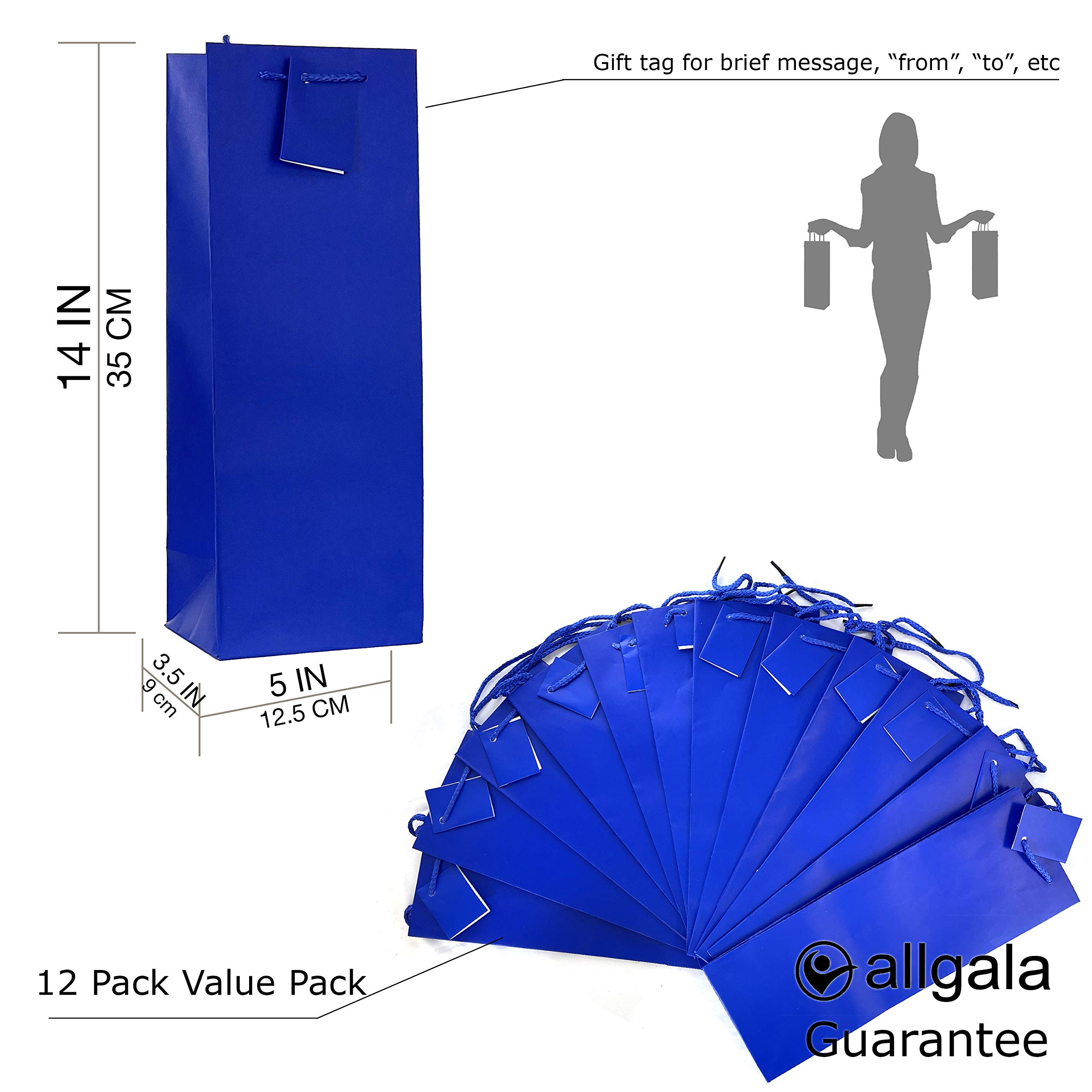 Allgala 12 Pack Dark Blue Wine Bottle Gift Bags with Handles - 14x5x4 Inch Party Favor Bags for Birthday, Wedding, Baby Shower & Christmas Celebrations - Perfect for Gifting Wine, Champagne or Liquor Bottles at Holiday Parties & Special Events