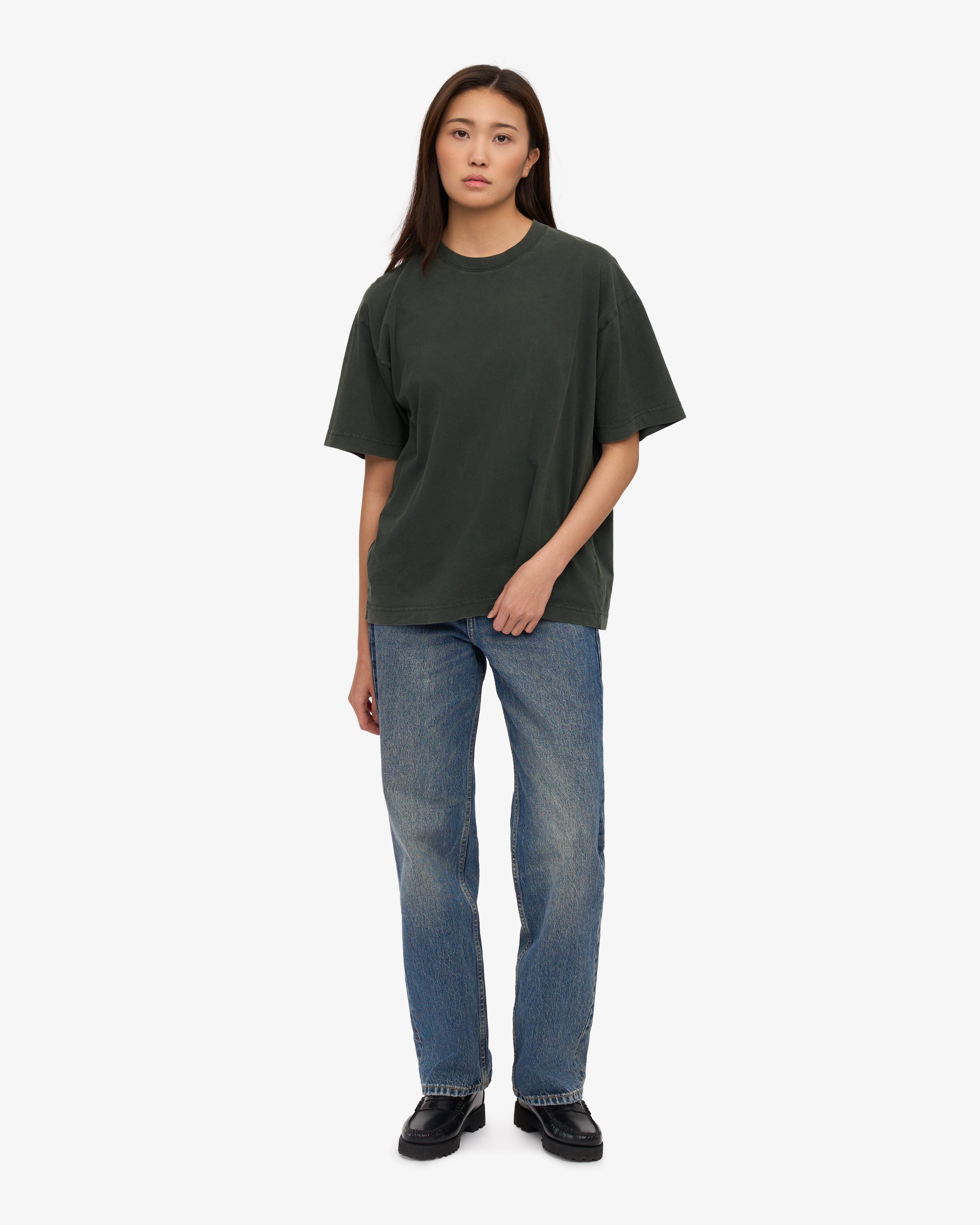 Oversized Organic Cotton T-Shirt for Women - Midnight Forest Green | Soft Eco-Friendly Casual Tee for Lounge, Yoga & Everyday Wear