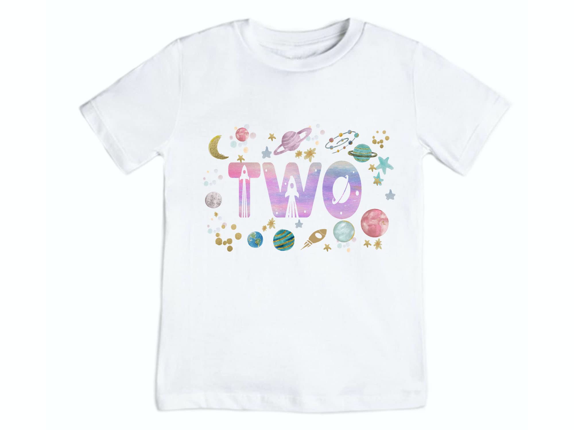 Space Themed 2nd Birthday Outfit for Toddler Girls - Astronaut Shirt with Moon & Planets Design - Perfect for 2-Year-Old Birthday Party & Space-Themed Celebrations (Size 5T)